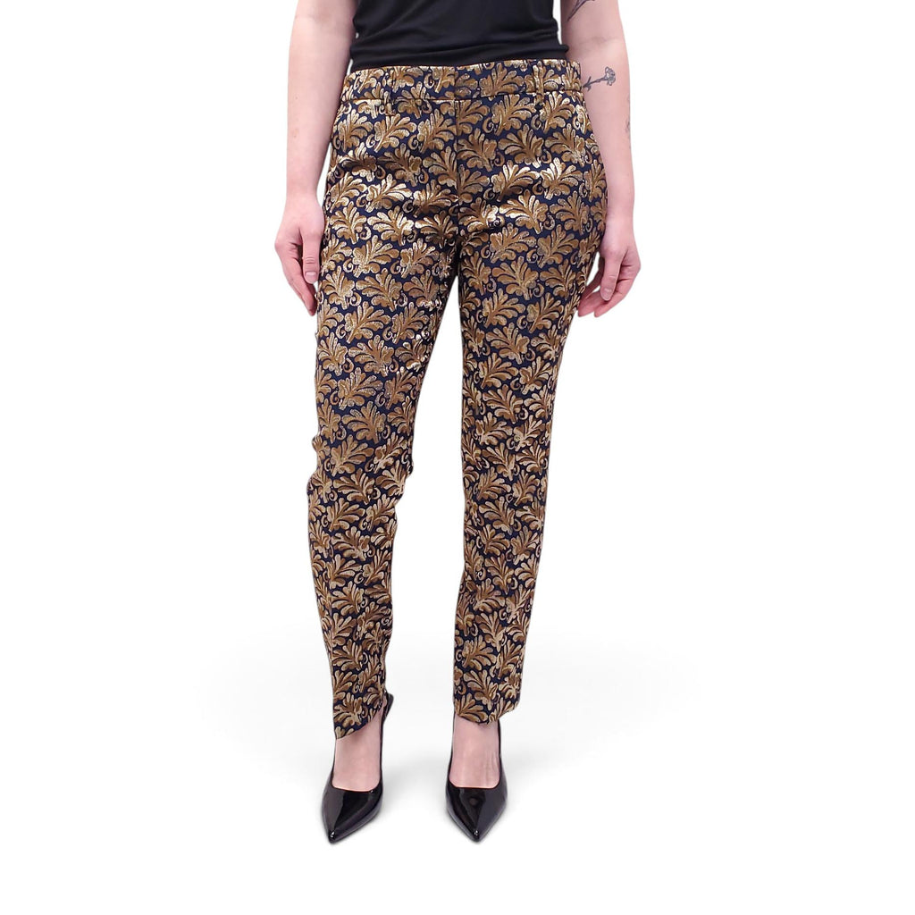 PRADA NAVY AND GOLD BROCADE TROUSERS - SIZE 42