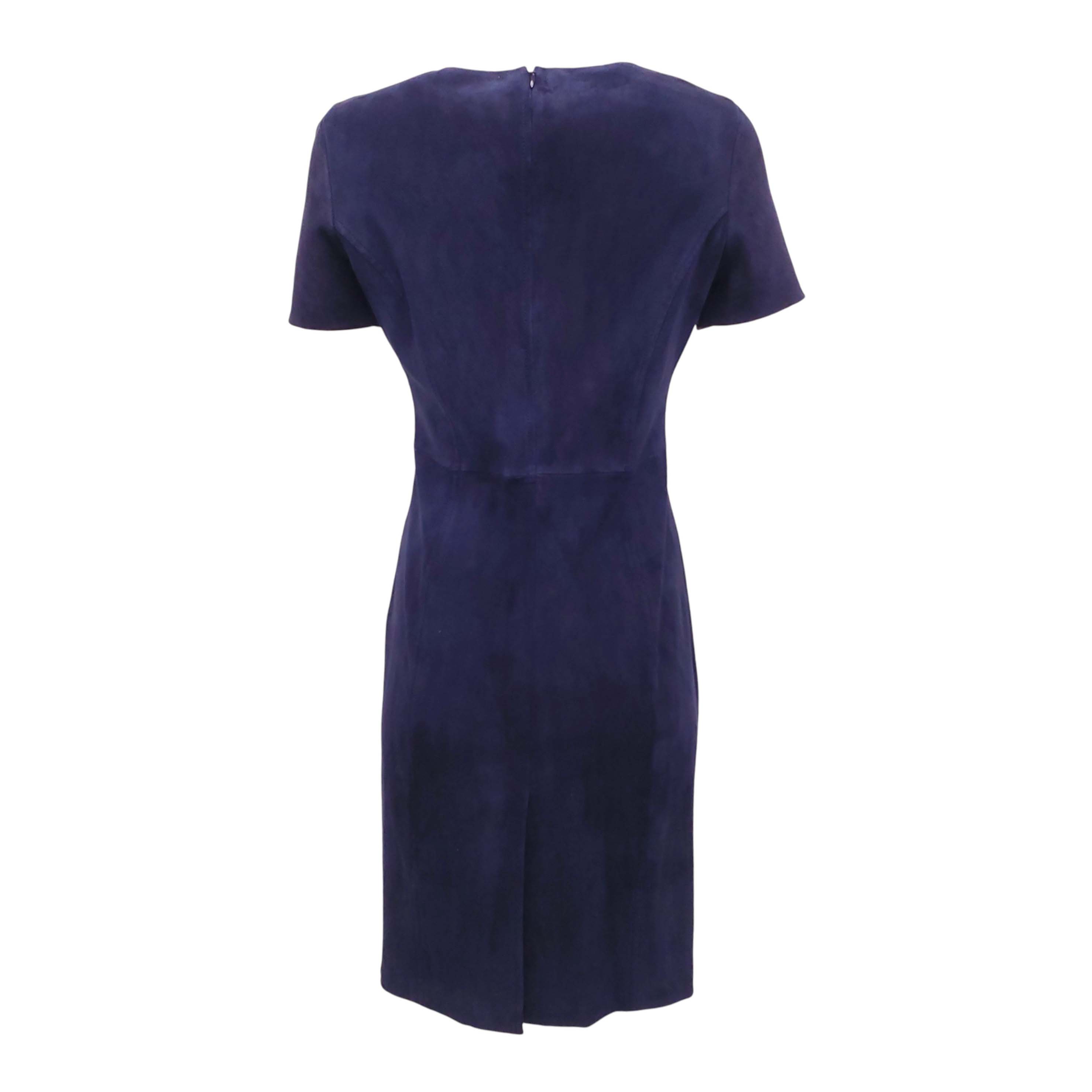 PRADA NAVY SUEDE SHORT SLEEVED DRESS - SIZE 44