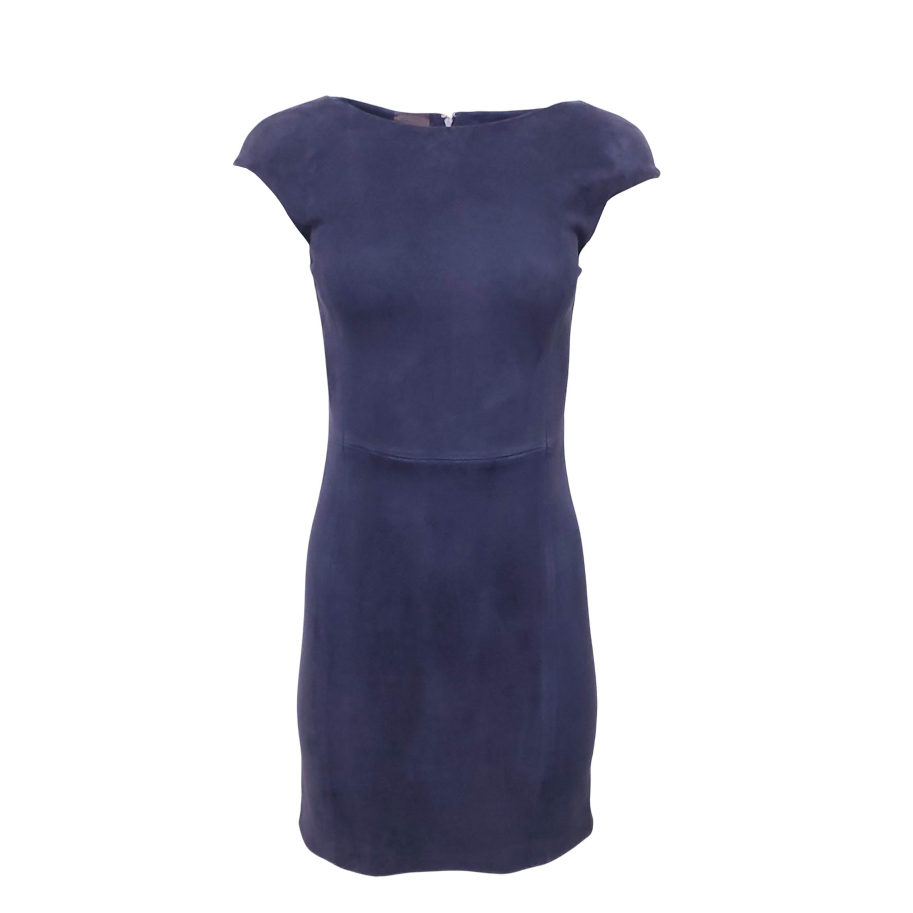 PRADA NAVY SUEDE SLEEVELESS DRESS - SIZE 40