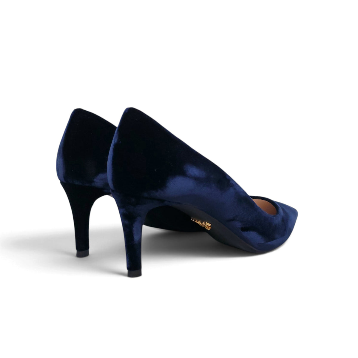 PRADA NAVY VELVET KITTEN HEELS - SIZE 38