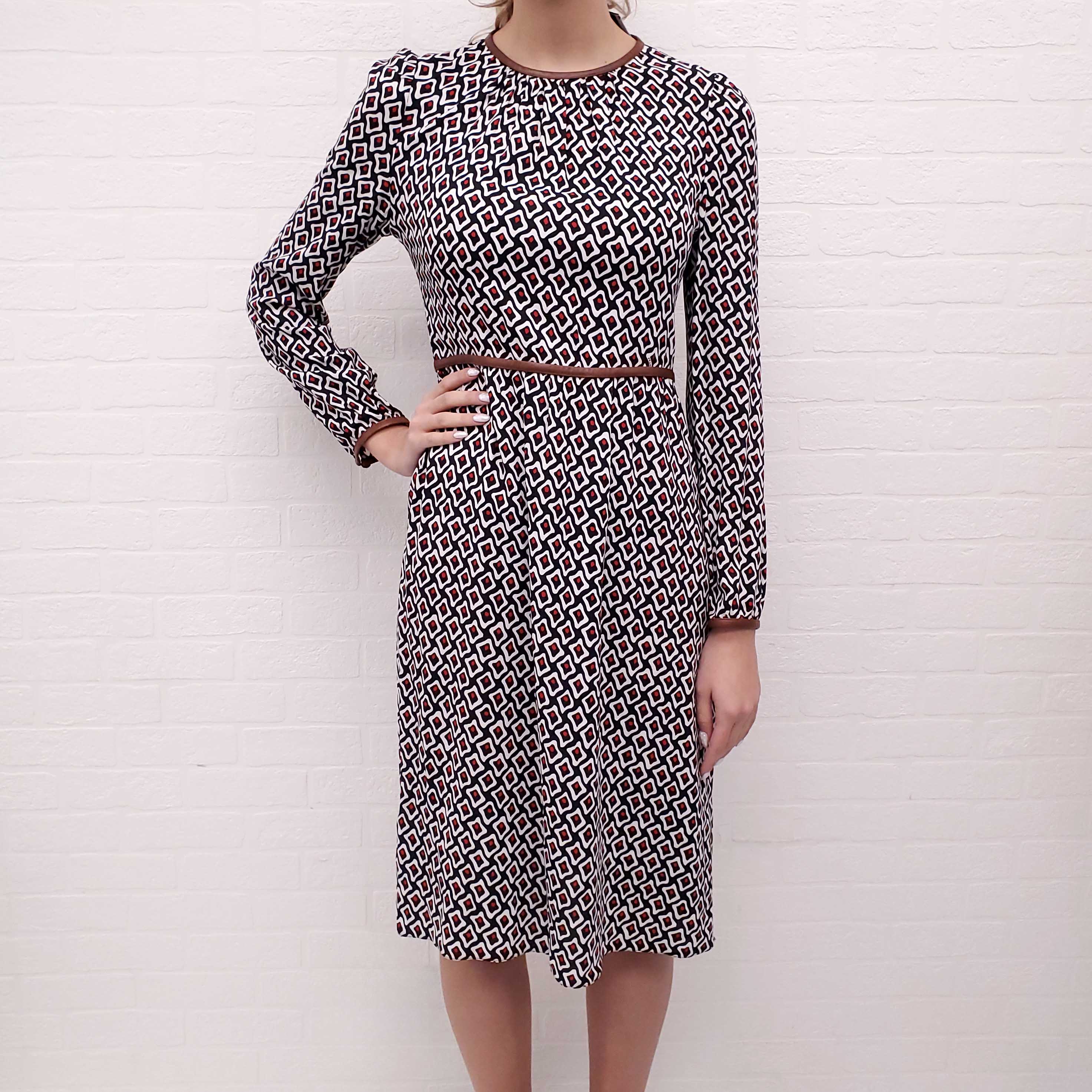 PRADA PATTERNED DRESS WITH LEATHER BONING DETAIL - SIZE 4/6