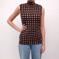 PRADA PATTERNED SLEEVELESS TOP WITH PRADA LOGO - SIZE L