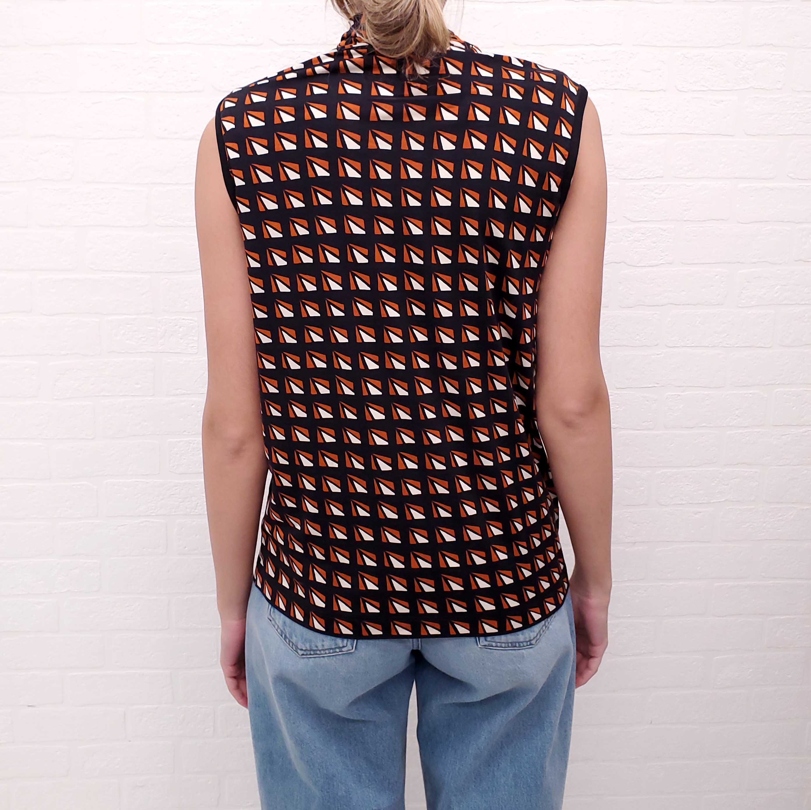 PRADA PATTERNED SLEEVELESS TOP WITH PRADA LOGO - SIZE L