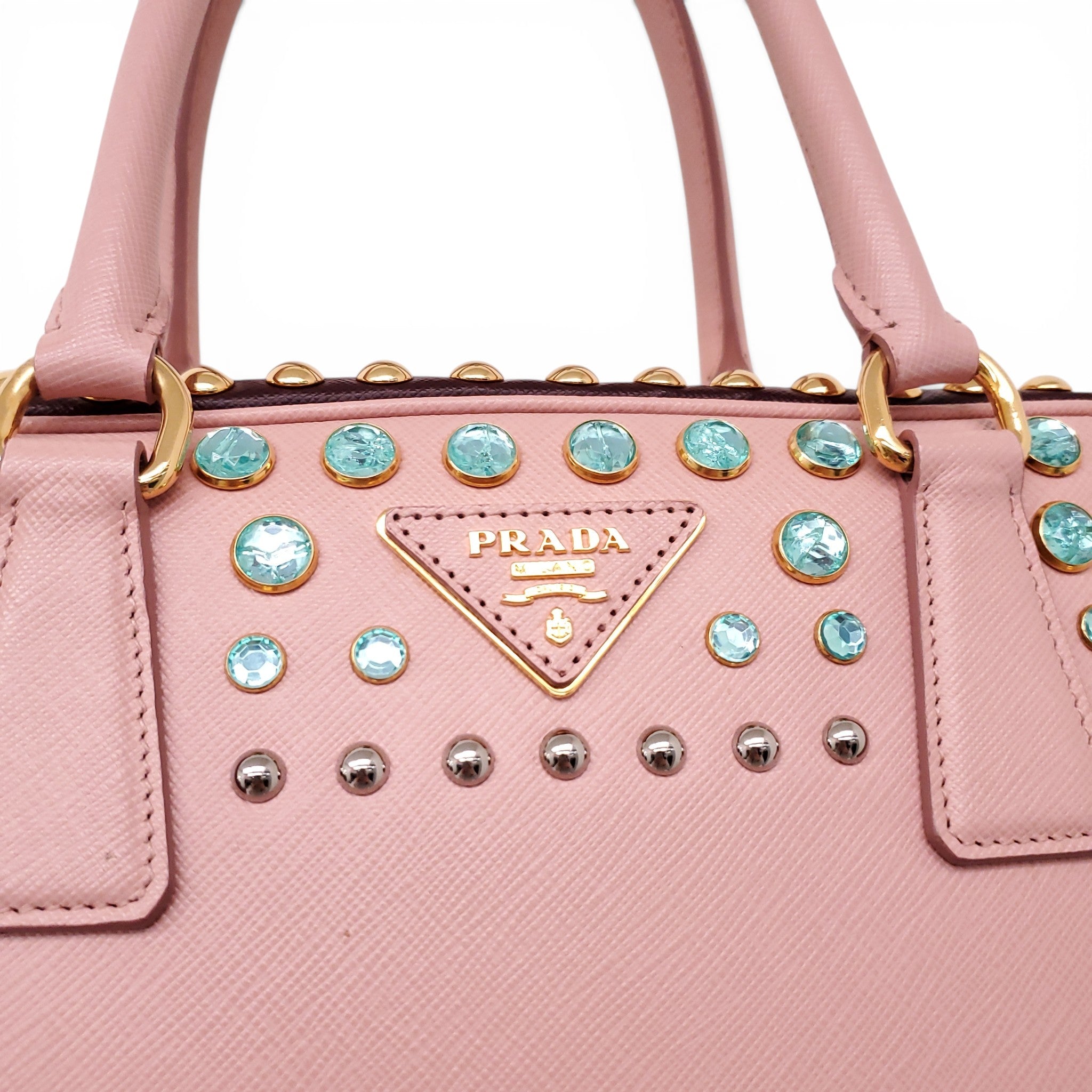 PRADA PINK CRYSTAL SAFFIANO TOTE BAG
