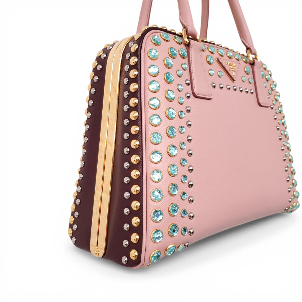 PRADA PINK CRYSTAL SAFFIANO TOTE BAG