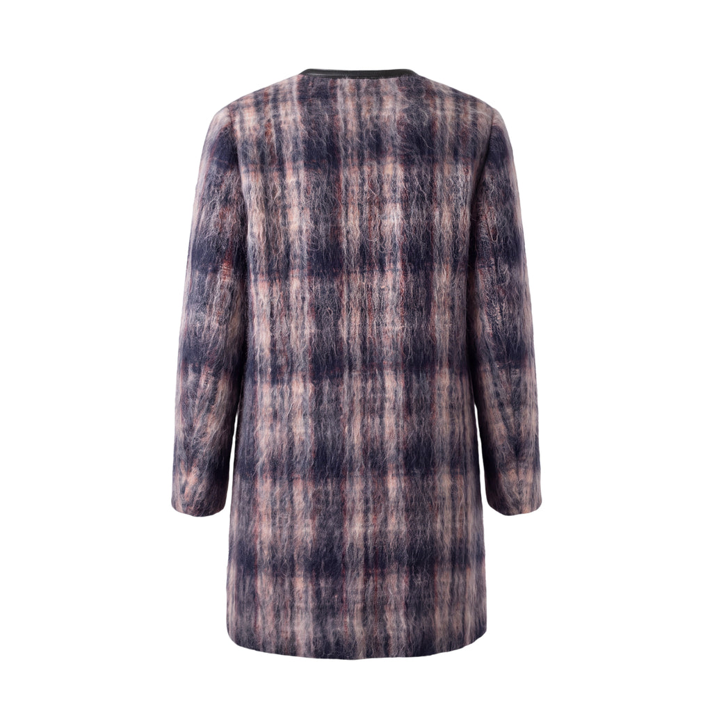 PRADA PLAID COAT WITH LEATHER PIPING - SIZE 44