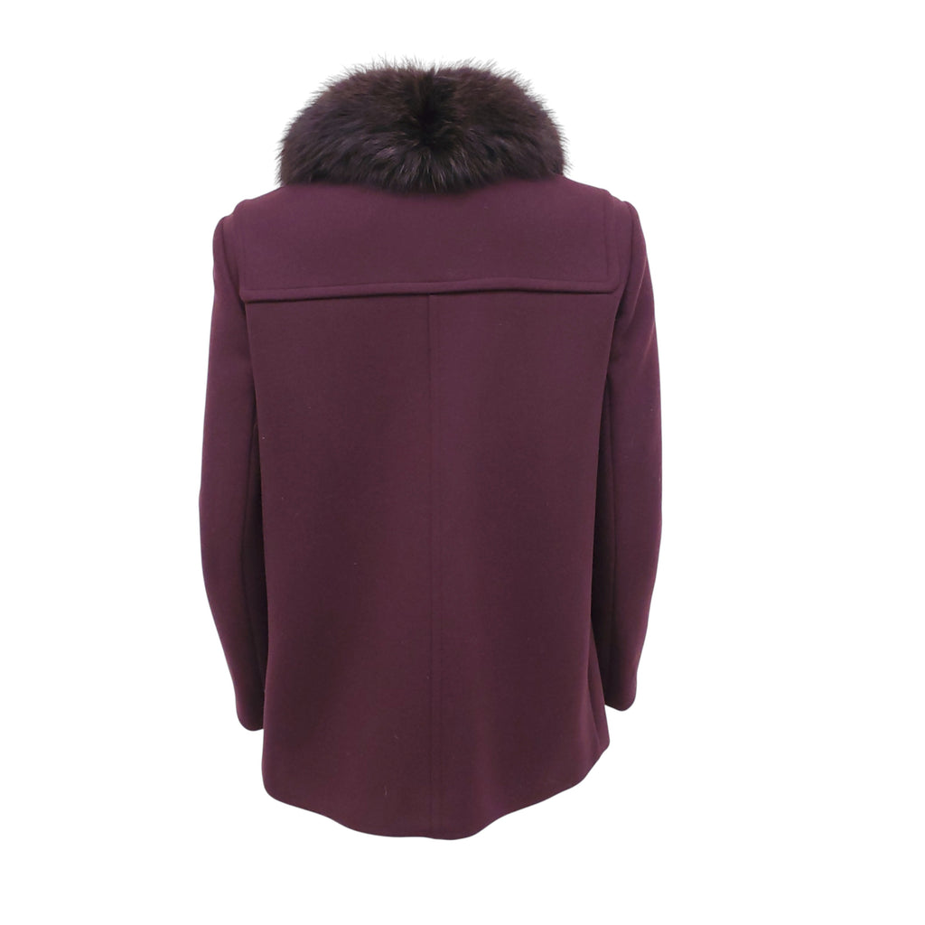 PRADA PLUM TOGGLE COAT WITH FUR - SIZE 40