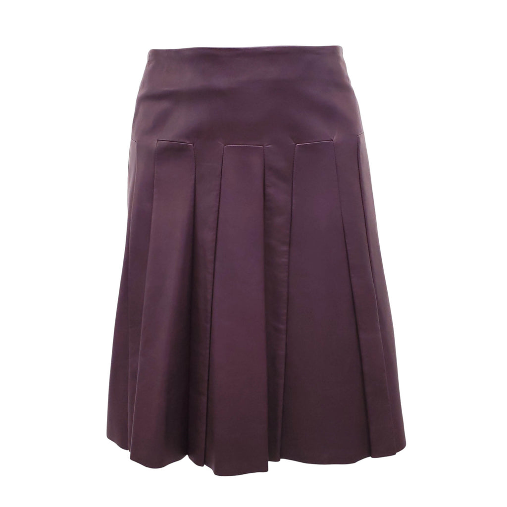 PRADA PURPLE PLEATED LEATHER SKIRT - SIZE 40