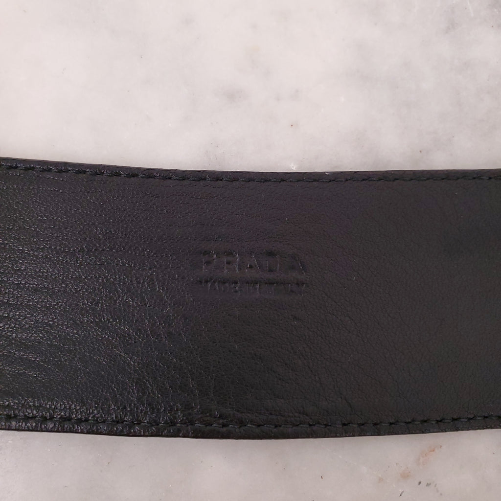 PRADA SILVER LEATHER BELT- SIZE 85