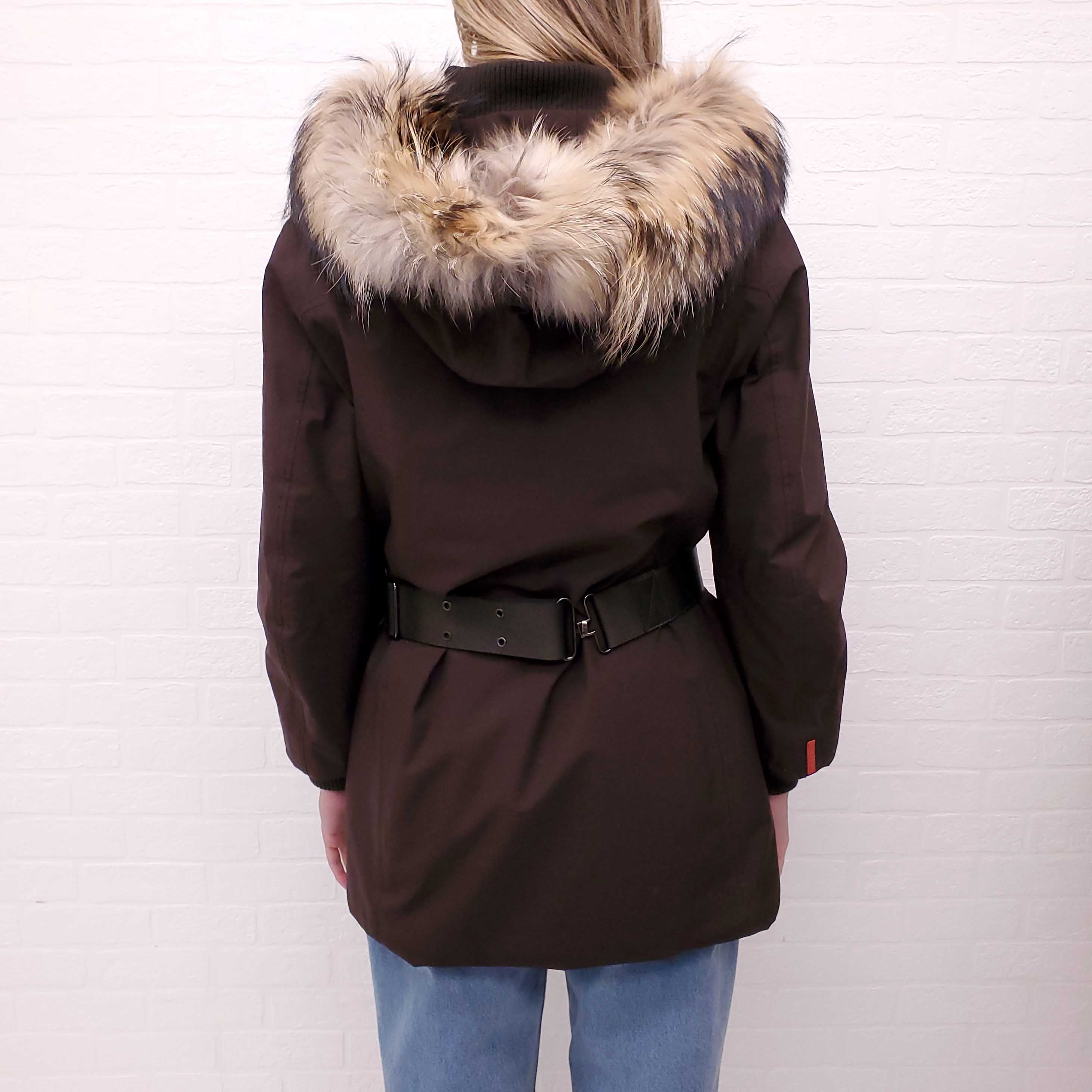 PRADA SPORT BROWN JACKET WITH FUR HOOD AND BELT BAG - SIZE M