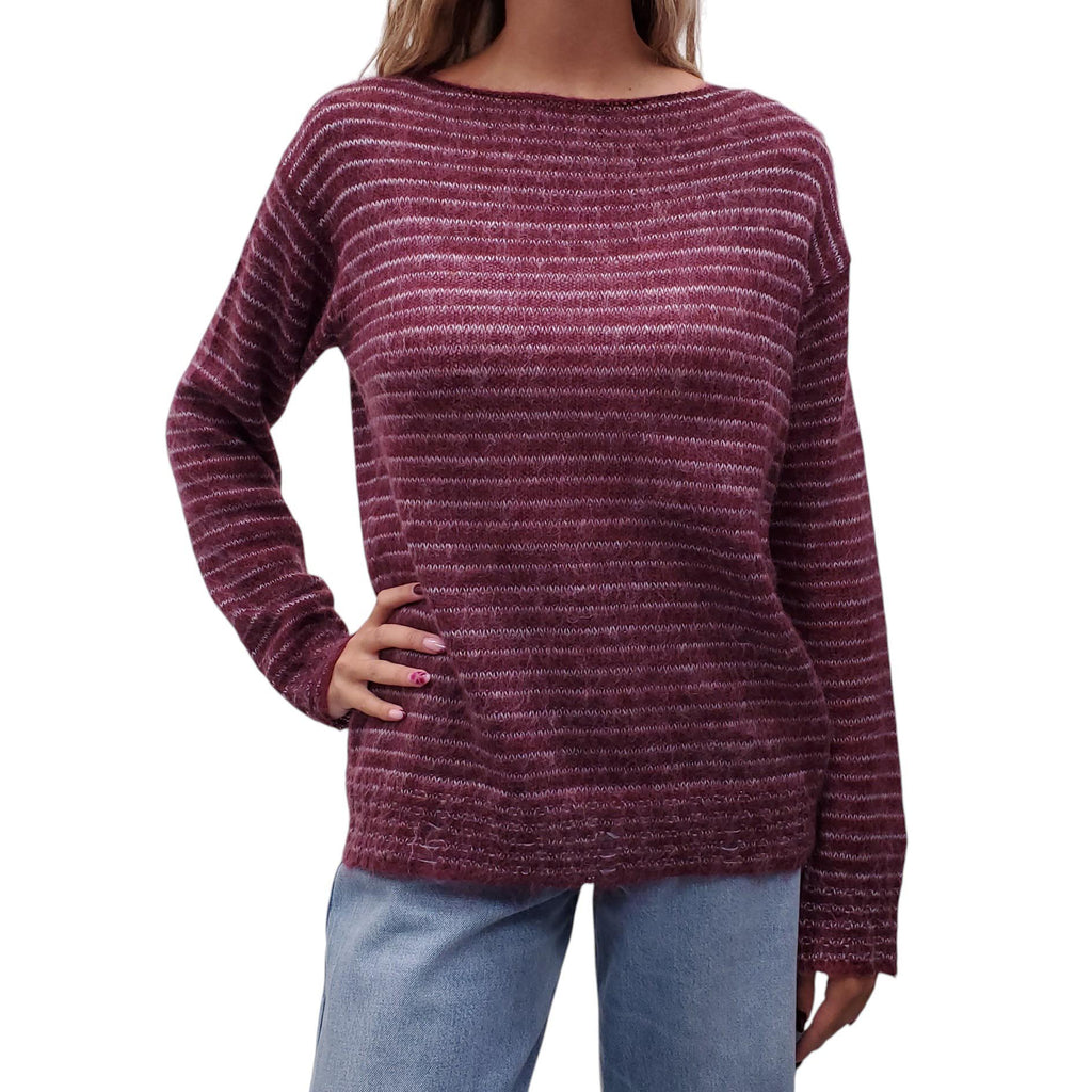 PRADA STRIPED BURGUNDY SWEATER - SIZE 40