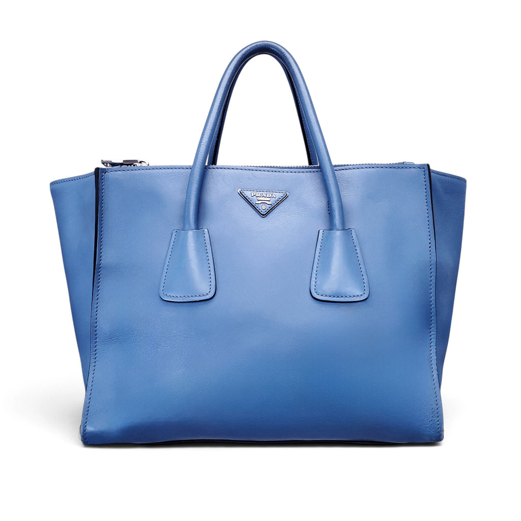 PRADA TESSUTO LEATHER TOTE BAG IN BLUE