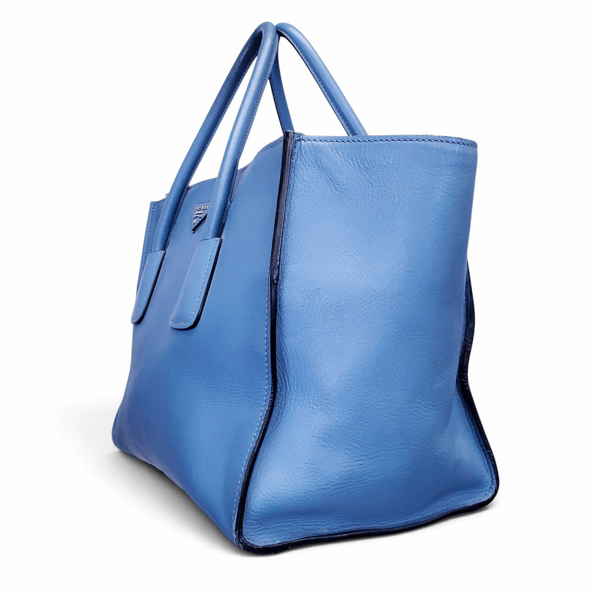 PRADA TESSUTO LEATHER TOTE BAG IN BLUE