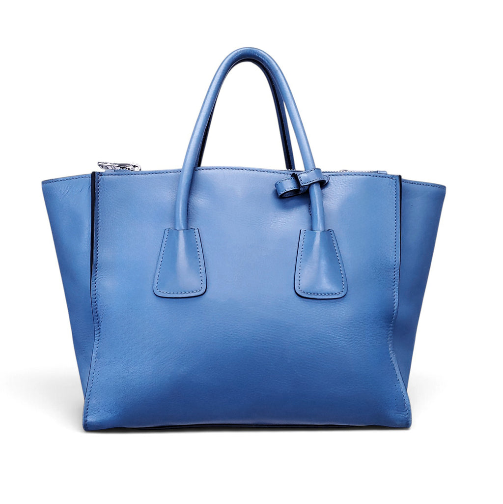 PRADA TESSUTO LEATHER TOTE BAG IN BLUE