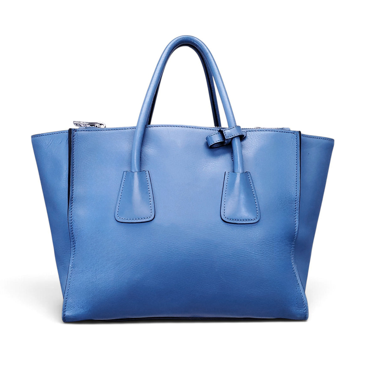 PRADA TESSUTO LEATHER TOTE BAG IN BLUE
