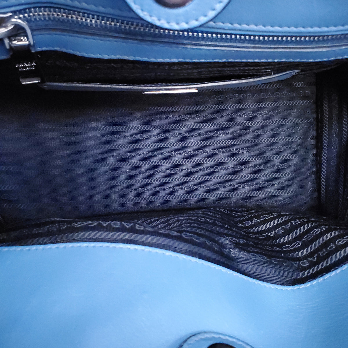 PRADA TESSUTO LEATHER TOTE BAG IN BLUE