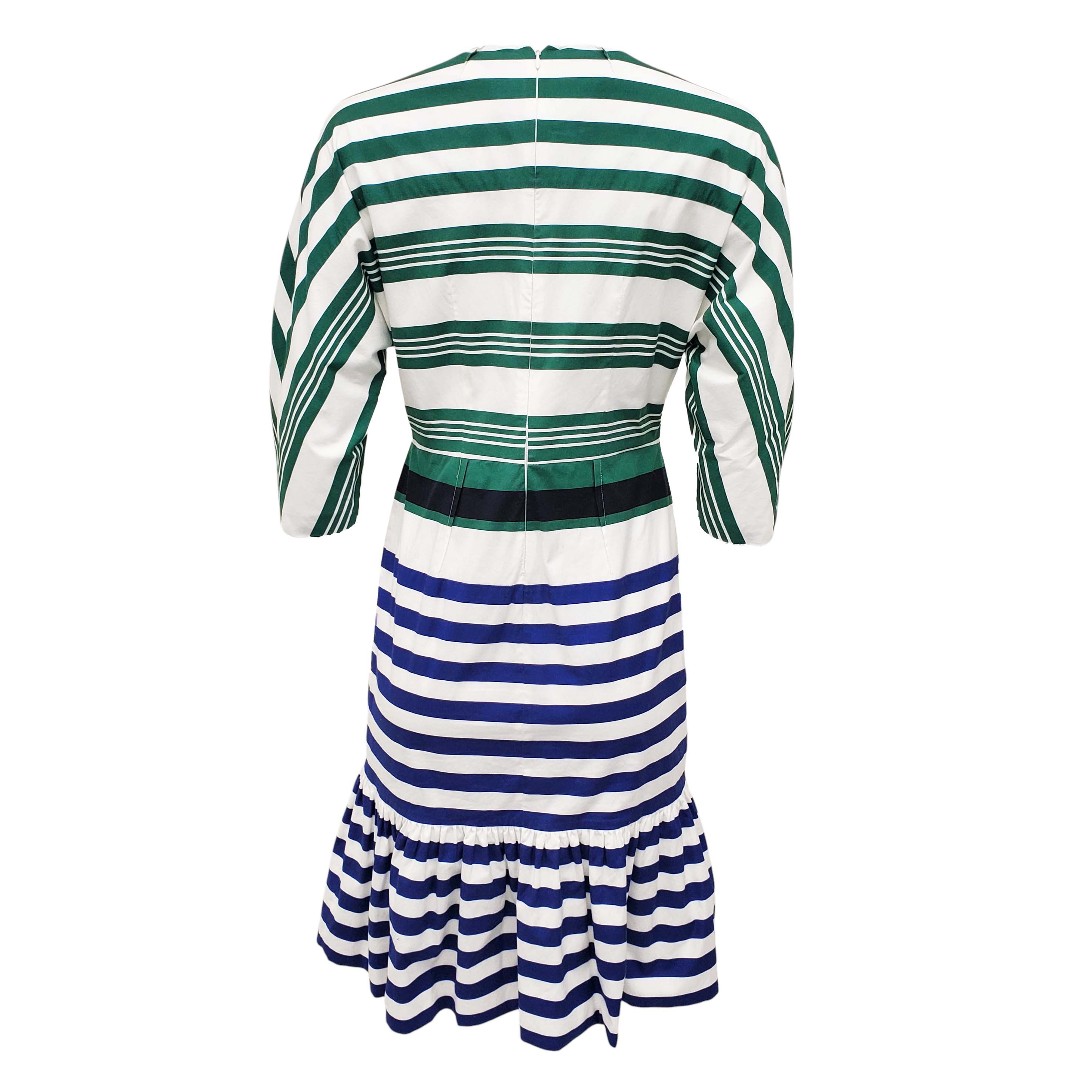 PRADA WHITE, GREEN, AND BLUE STRIPED DRESS - SIZE 42