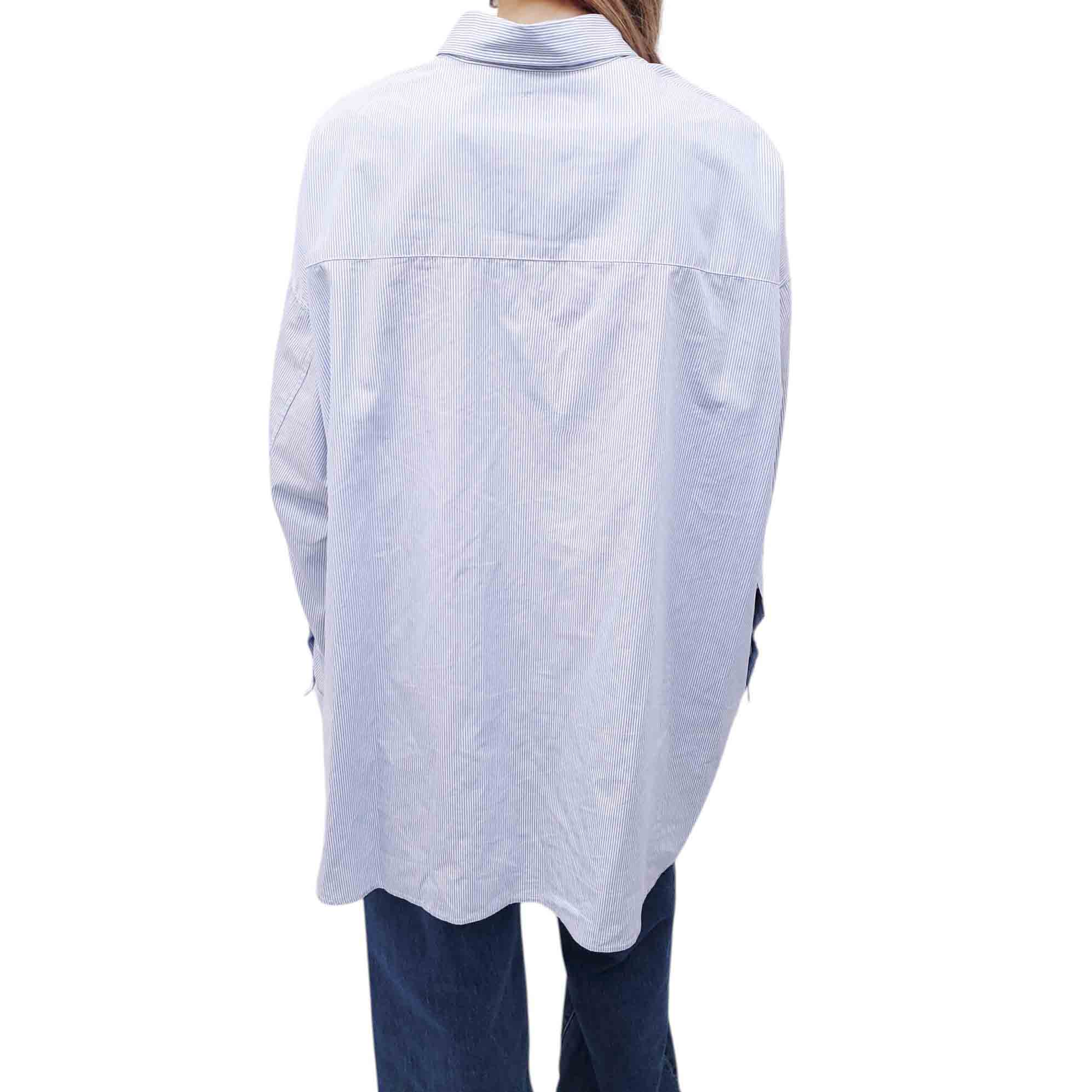 R13 BLUE STRIPED OVERSIZED BLOUSE - SIZE XXS