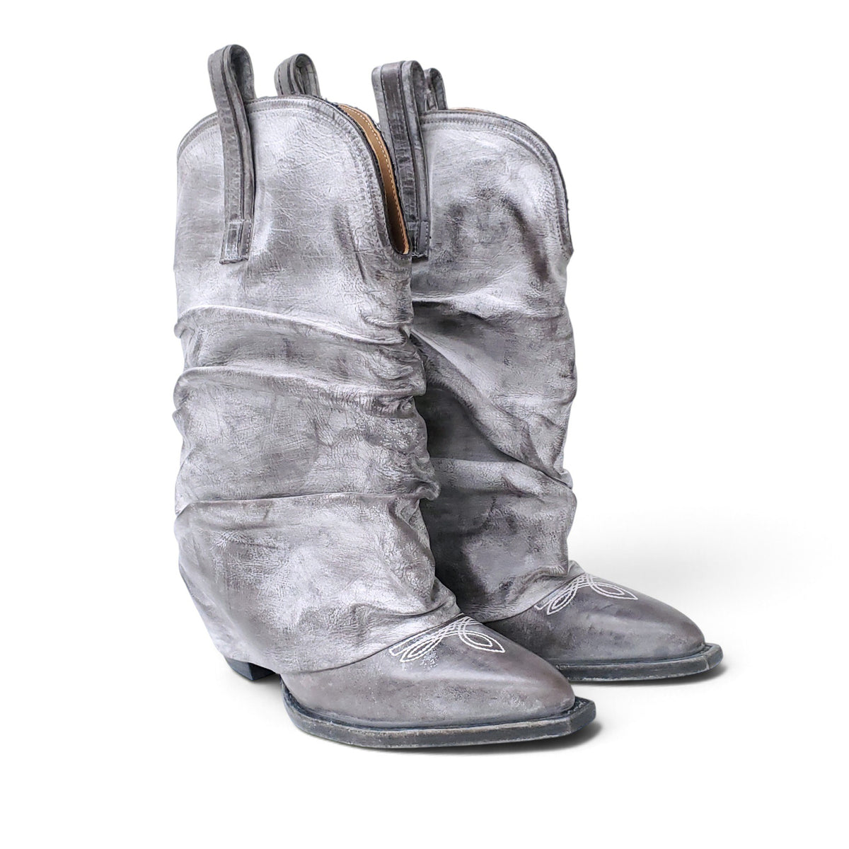 R13 CHUNKY COWBOY BOOTS IN DISTRESSED GREY - SIZE 37
