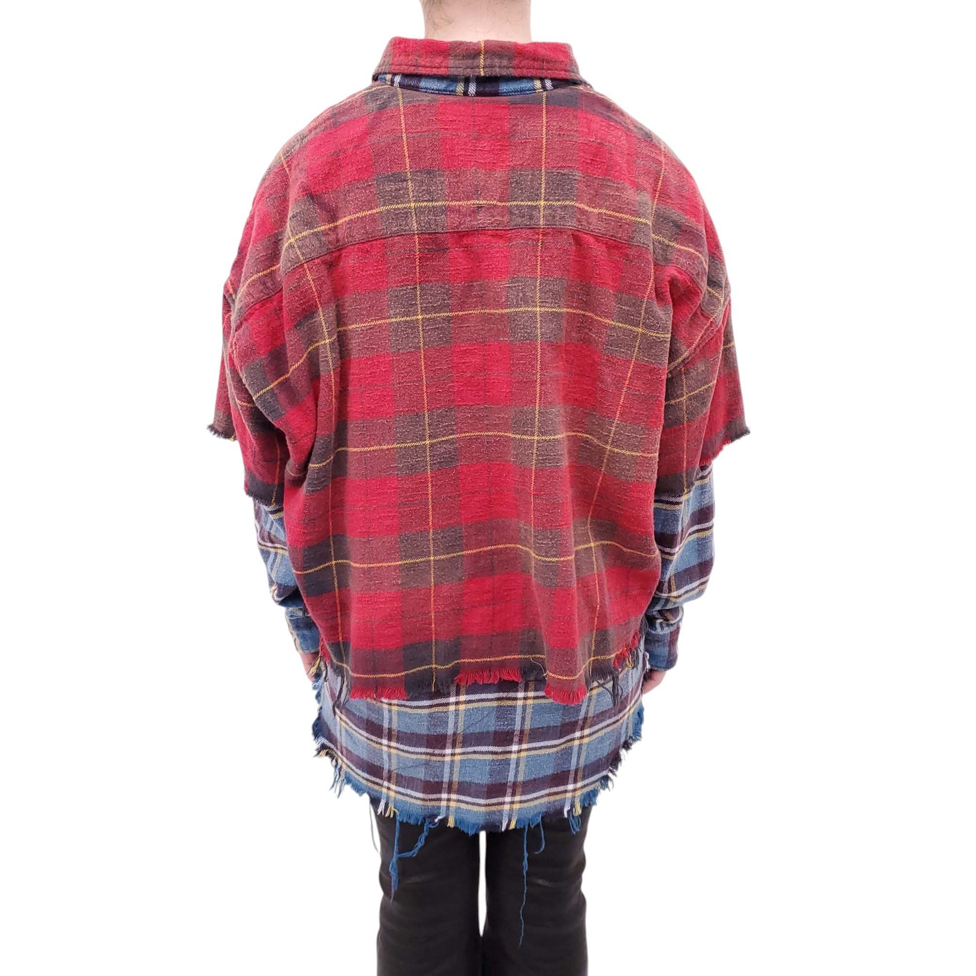 R13 DUAL PLAID LAYERED SHIRT - SIZE M