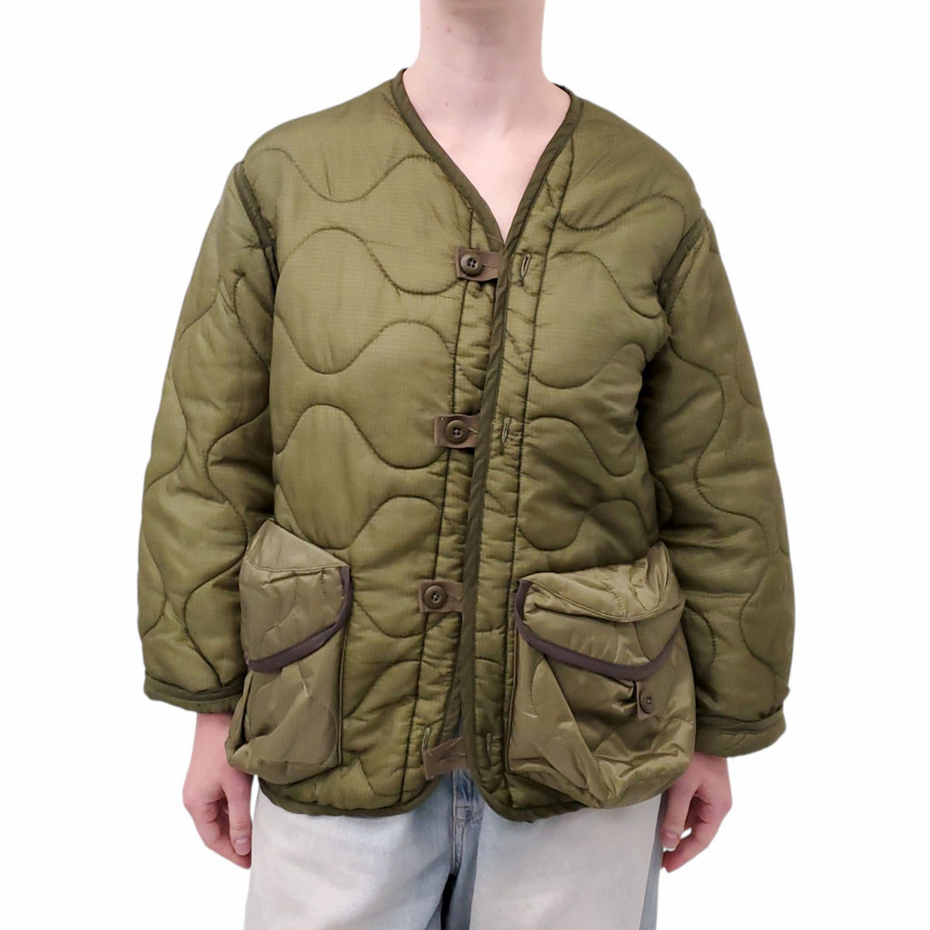 R13 KHAKI QUILTED JACKET WITH VENTED UNDERARMS - SIZE XS