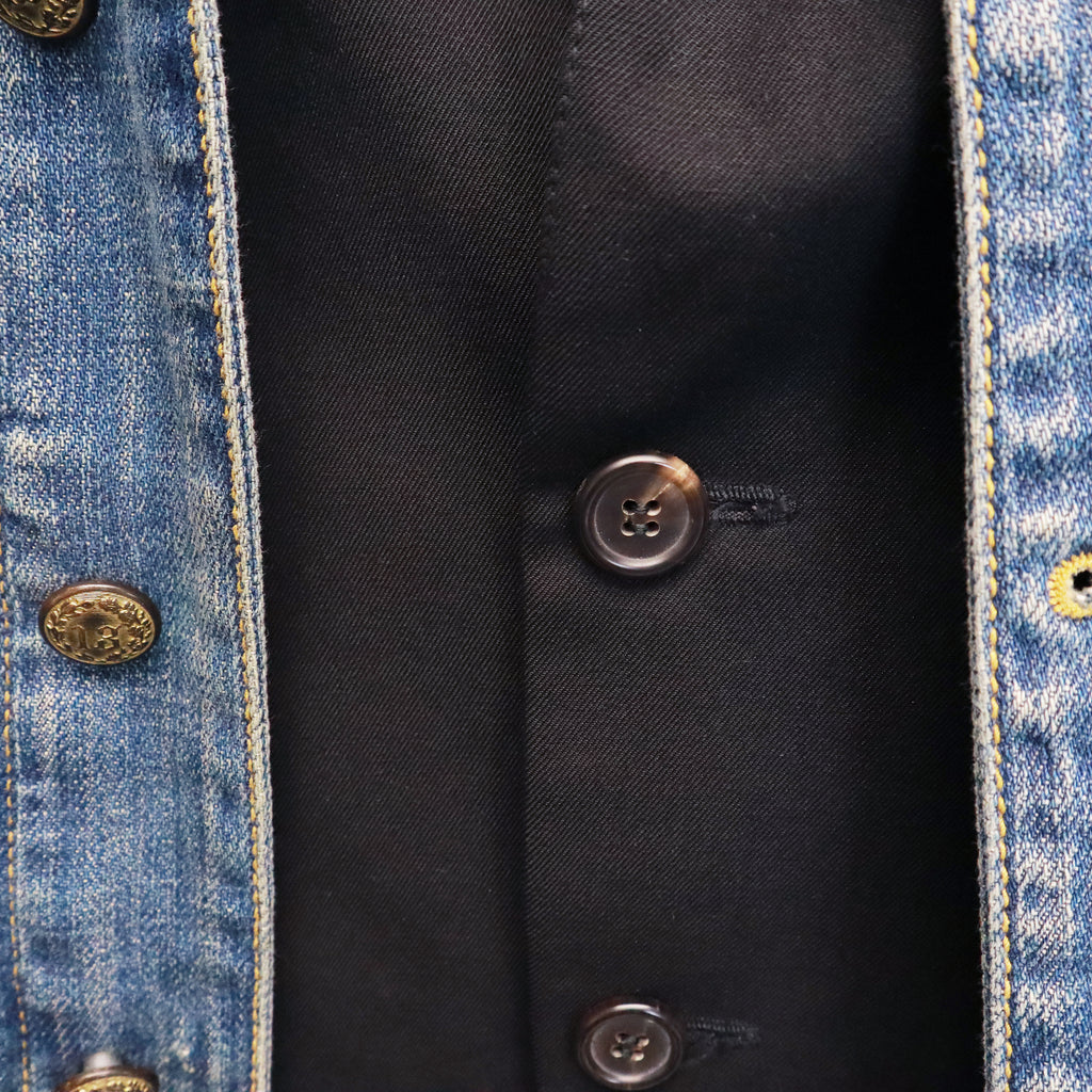 R13 LAYRED BLACK BLAZER WITH DENIM VEST INSERT - SIZE S
