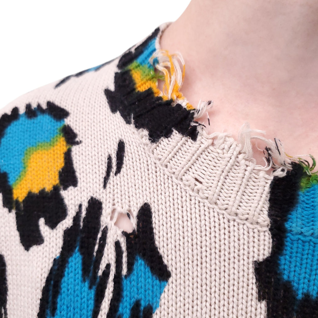 R13 OVERSIZED LEOPARD MULTI-COLOURED COTTON SWEATER - SIZE XS