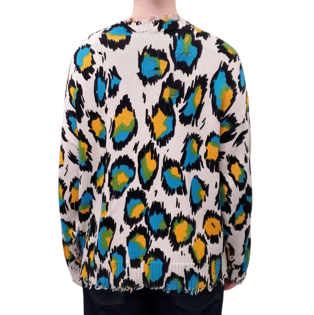 R13 OVERSIZED LEOPARD MULTI-COLOURED COTTON SWEATER - SIZE XS