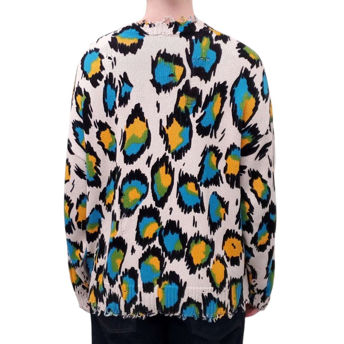 R13 OVERSIZED LEOPARD MULTI-COLOURED COTTON SWEATER - SIZE XS