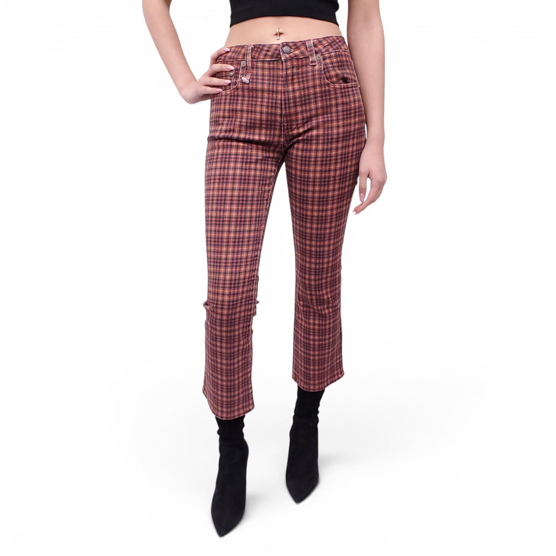 R13 RED PLAID 'KICK FIT' JEANS - SIZE 27 – Rewind Couture