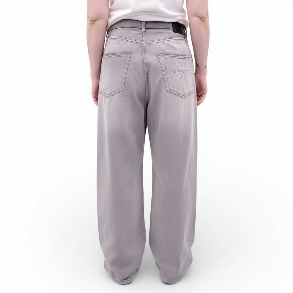 R13 'DAMON' PLEATED WIDE LEG JEANS IN 'WADE GREY' - SIZE 28