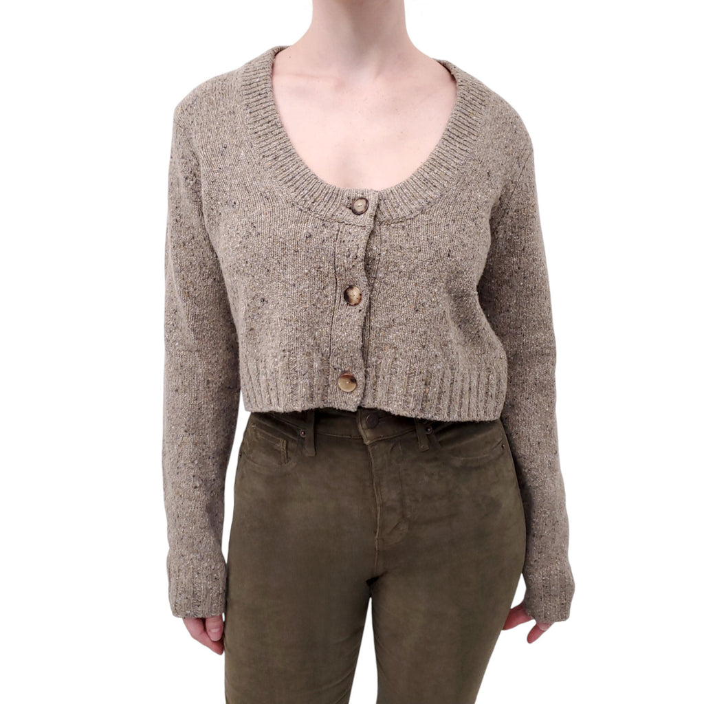 RACHEL COMEY GREEN KNIT WOOL BLEND CROPPED CARDIGAN - SIZE XS