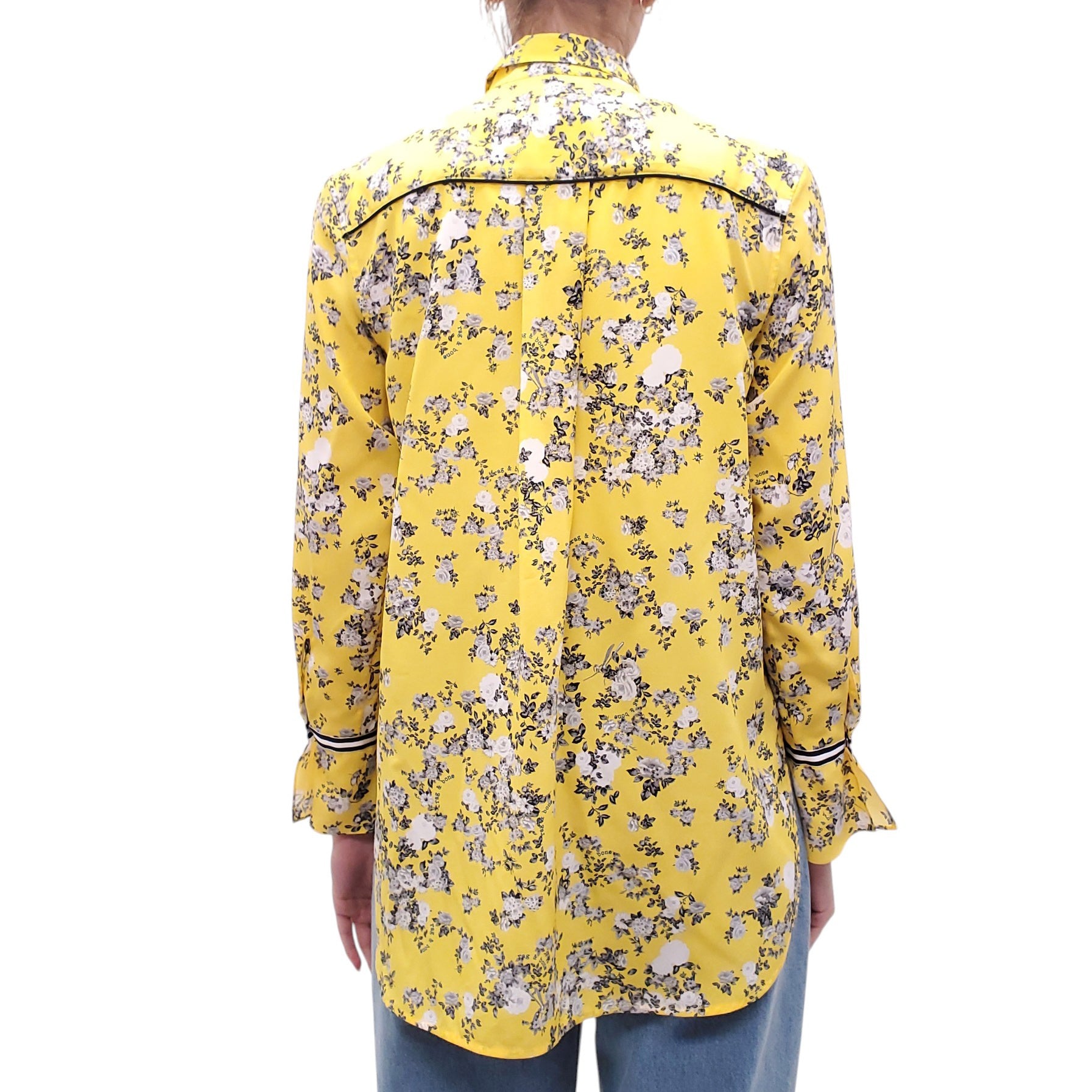 RAG & BONE BRIGHT YELLOW FLORAL BLOUSE - SIZE XS