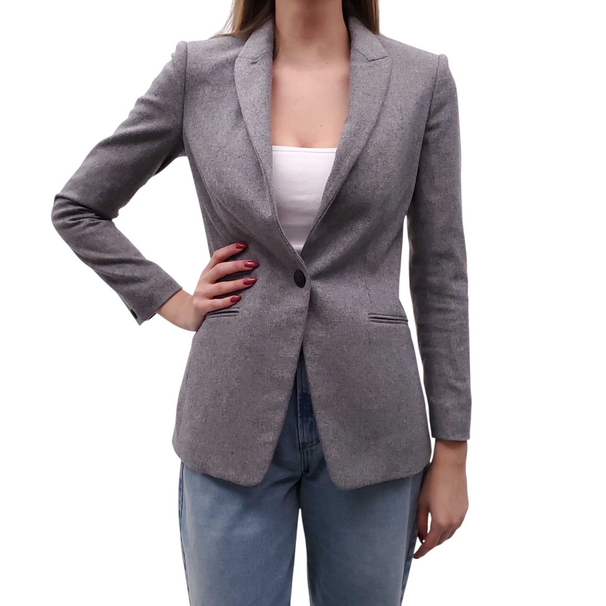 RAG & BONE GREY BLAZER WITH LEATHER DETAIL - SIZE 00 – Rewind Couture