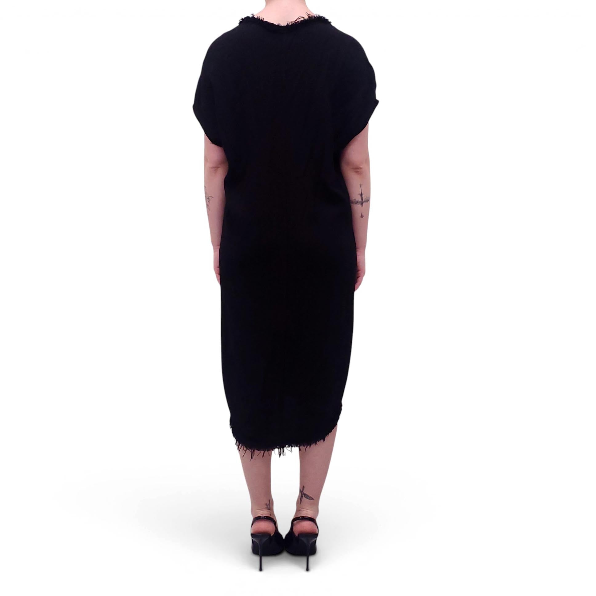 RAQUEL ALLEGRA BLACK SHIFT DRESS WITH FRINGE - SIZE 1 (S)