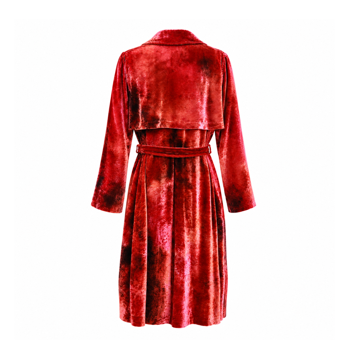 RAQUEL ALLEGRA RED OMBRE VELVET DUSTER COAT - SIZE 1/S