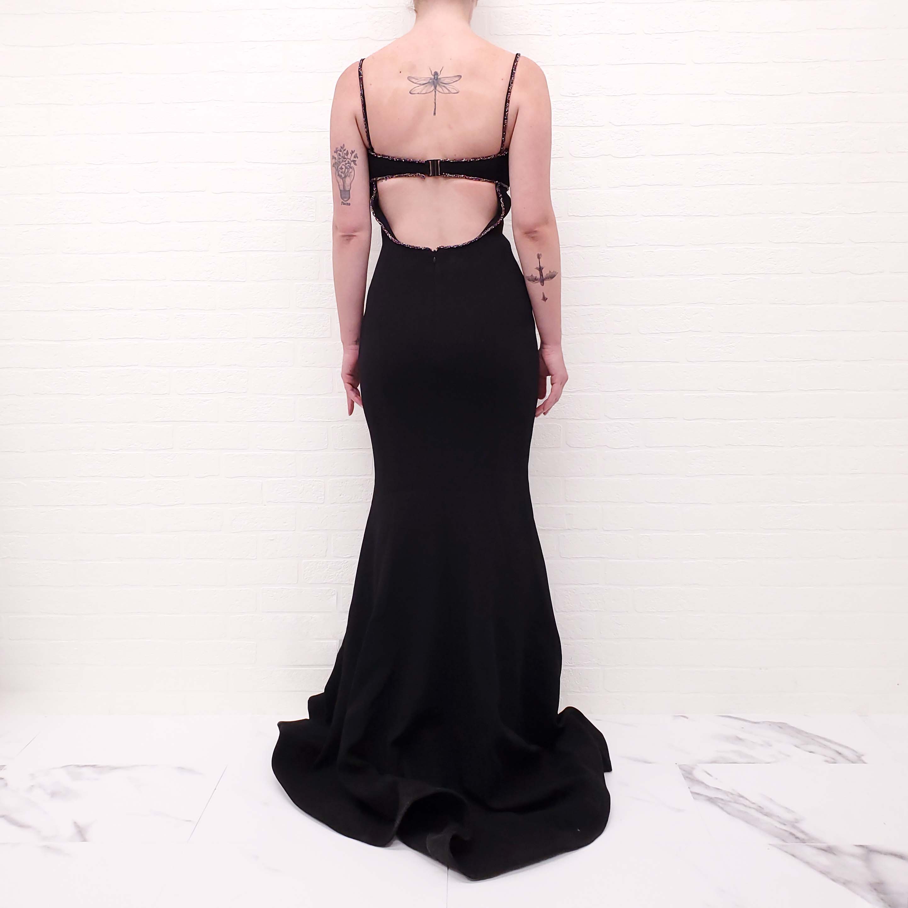 REBECCA VALLANCE BLACK GOWN WITH BEADING - SIZE 6 AU/2 US