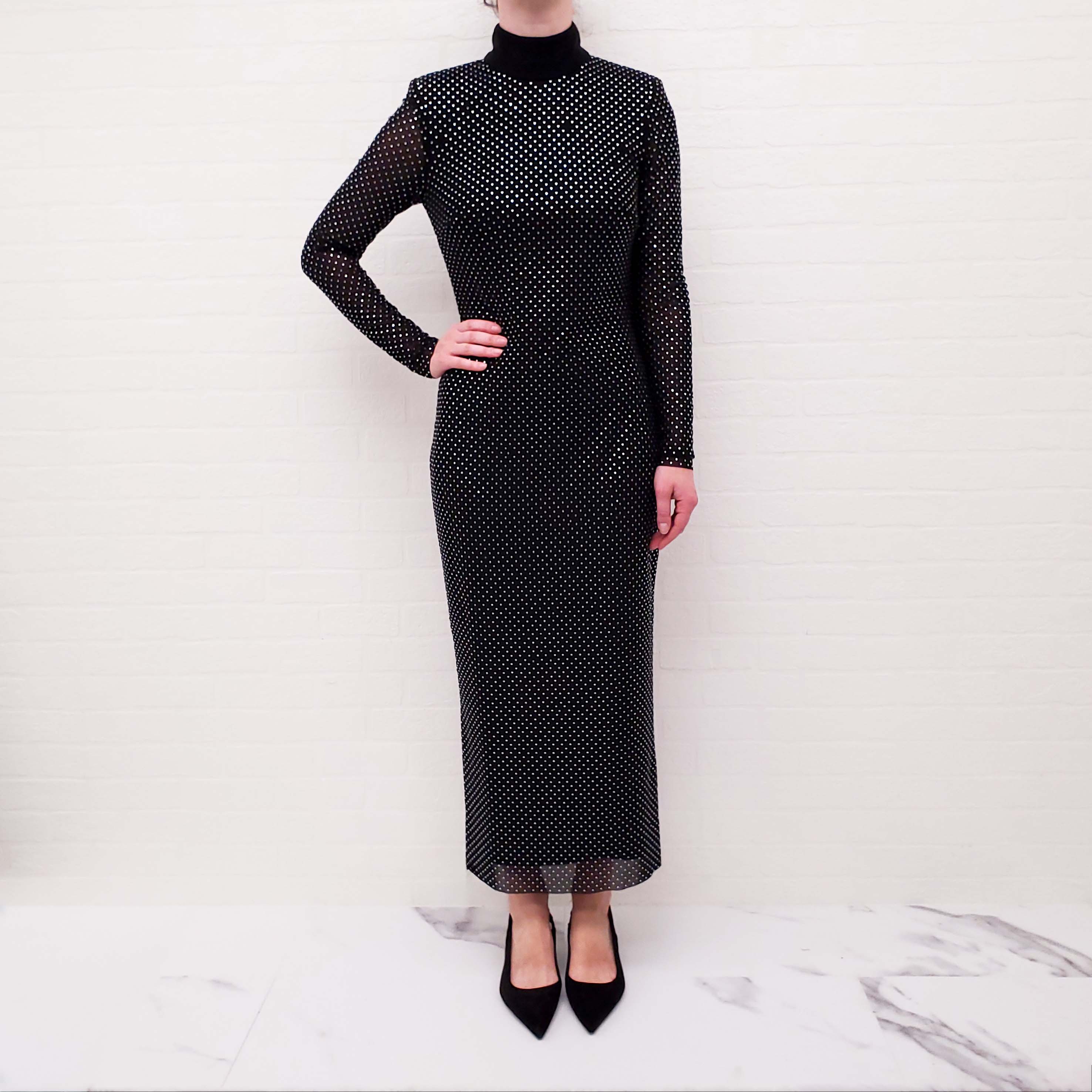 REBECCA VALLANCE BLACK RHINESTONE LONG SLEEVE DRESS - SIZE 10 AU/6 US