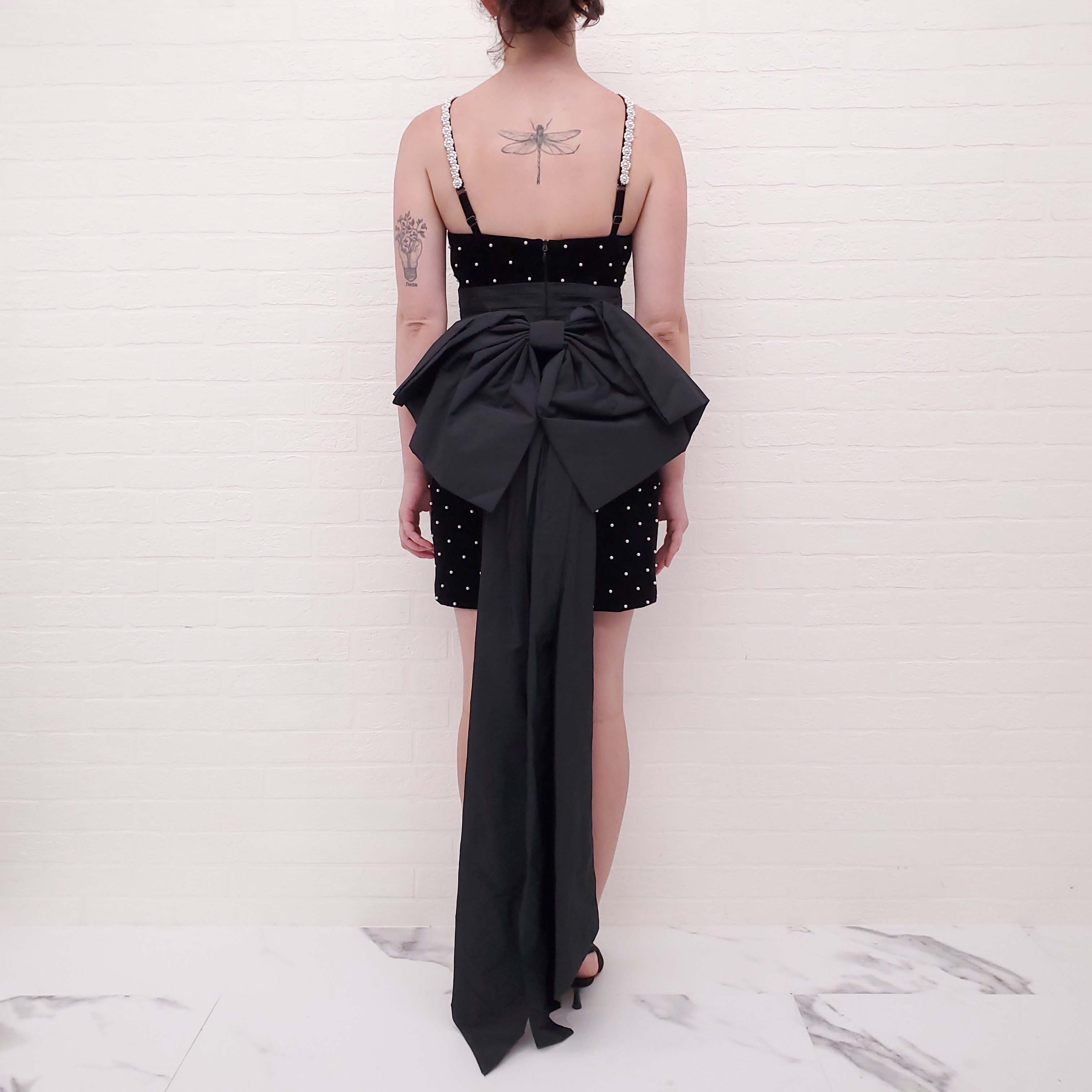 REBECCA VALLANCE BLACK VELVET PEARL MINI DRESS - SIZE 6 AU/2 US