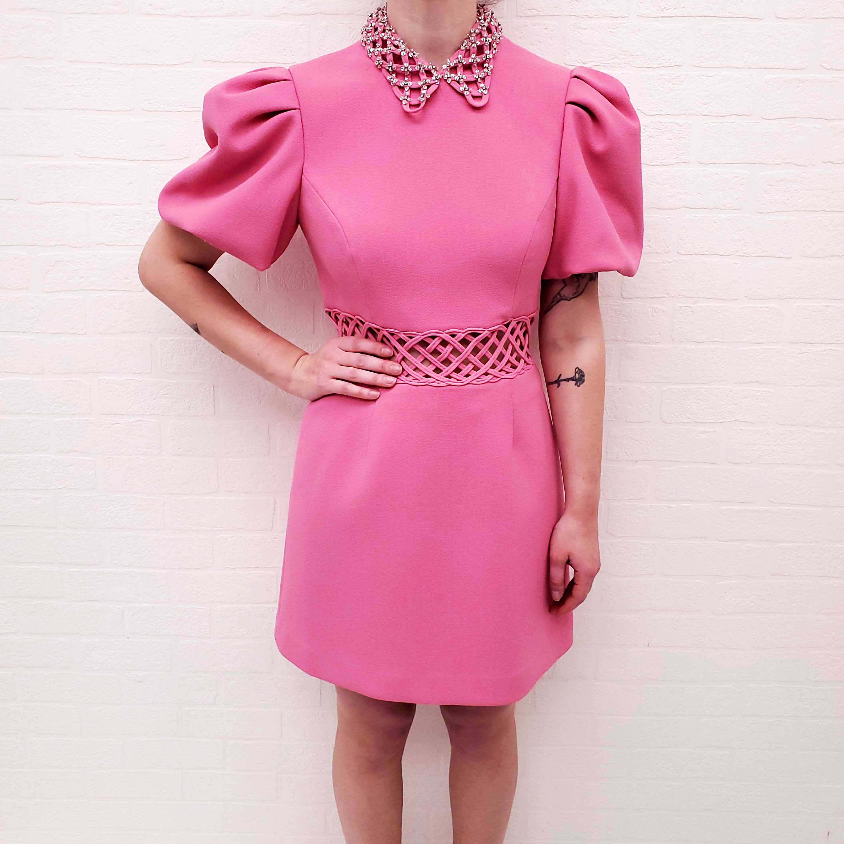 REBECCA VALLANCE PINK CRYSTAL CUT OUT MINI DRESS - SIZE 12 AU/8 US