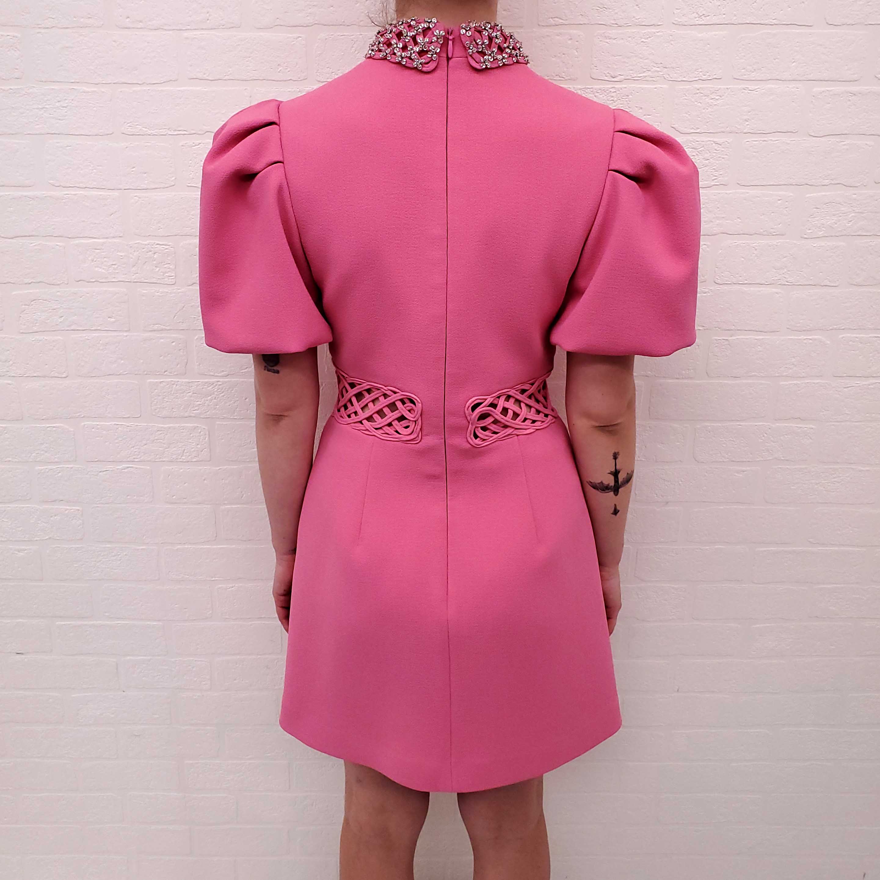 REBECCA VALLANCE PINK CRYSTAL CUT OUT MINI DRESS - SIZE 12 AU/8 US