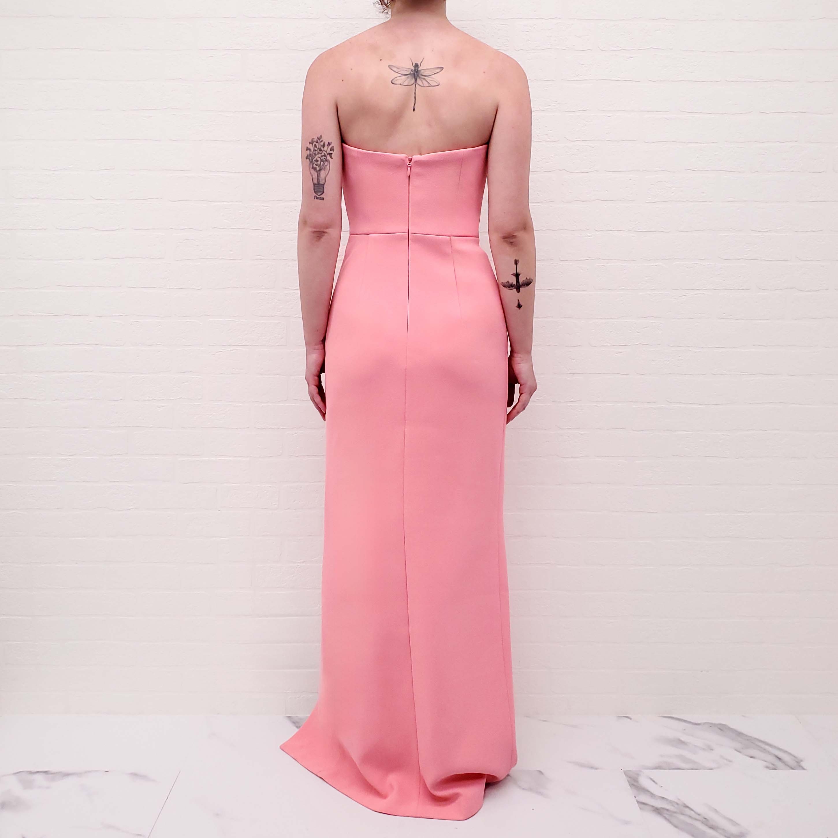 REBECCA VALLANCE PINK GOWN WITH CRYSTAL BOWS - SIZE 8 AU/4 US