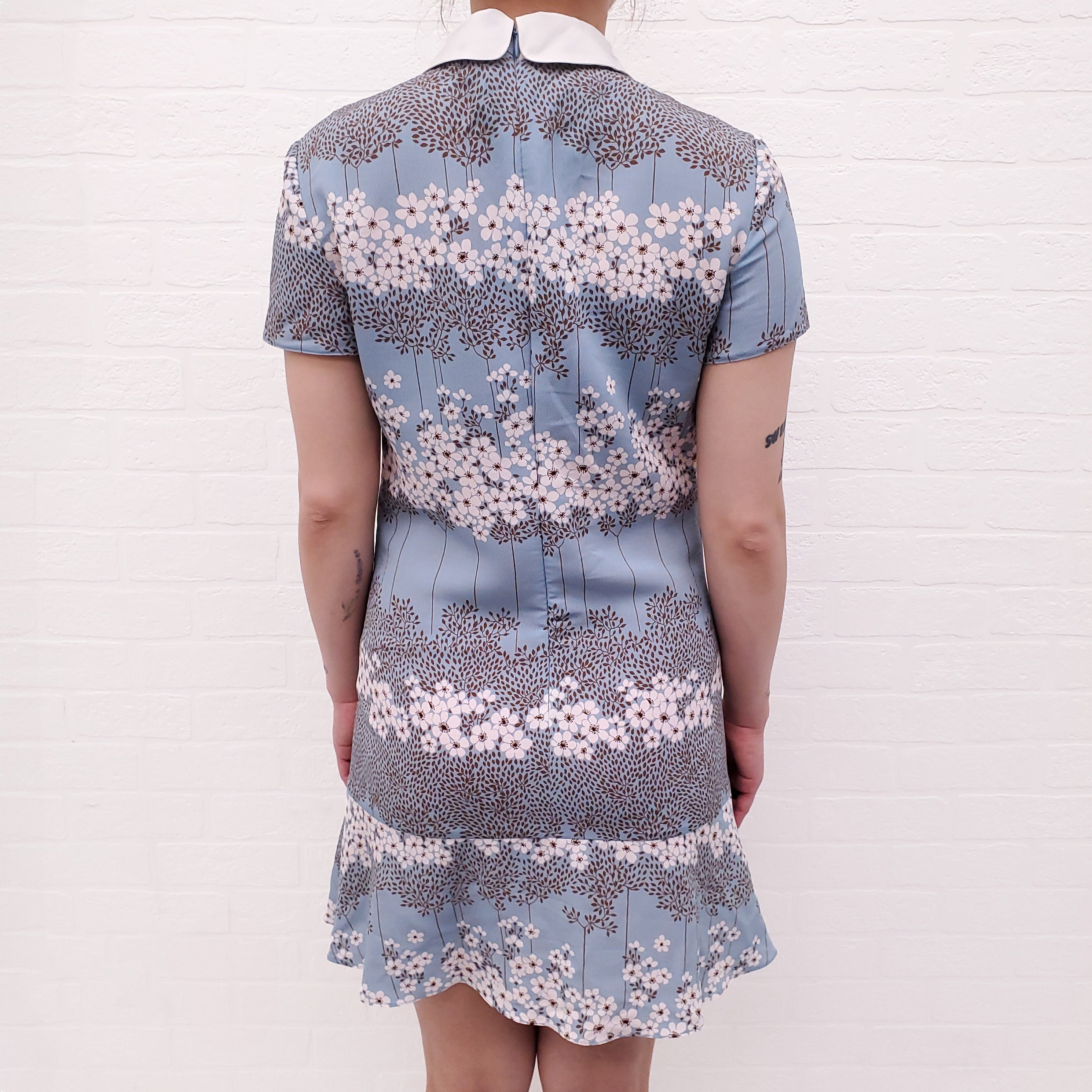 RED VALENTINO BLUE FLORAL COLLAR DRESS - SIZE 2