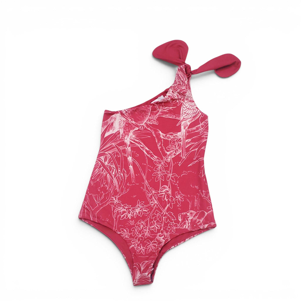 RED VALENTINO PINK PATTERNED ONE SHOULDER ONE-PIECE SWIMSUIT - SIZE S