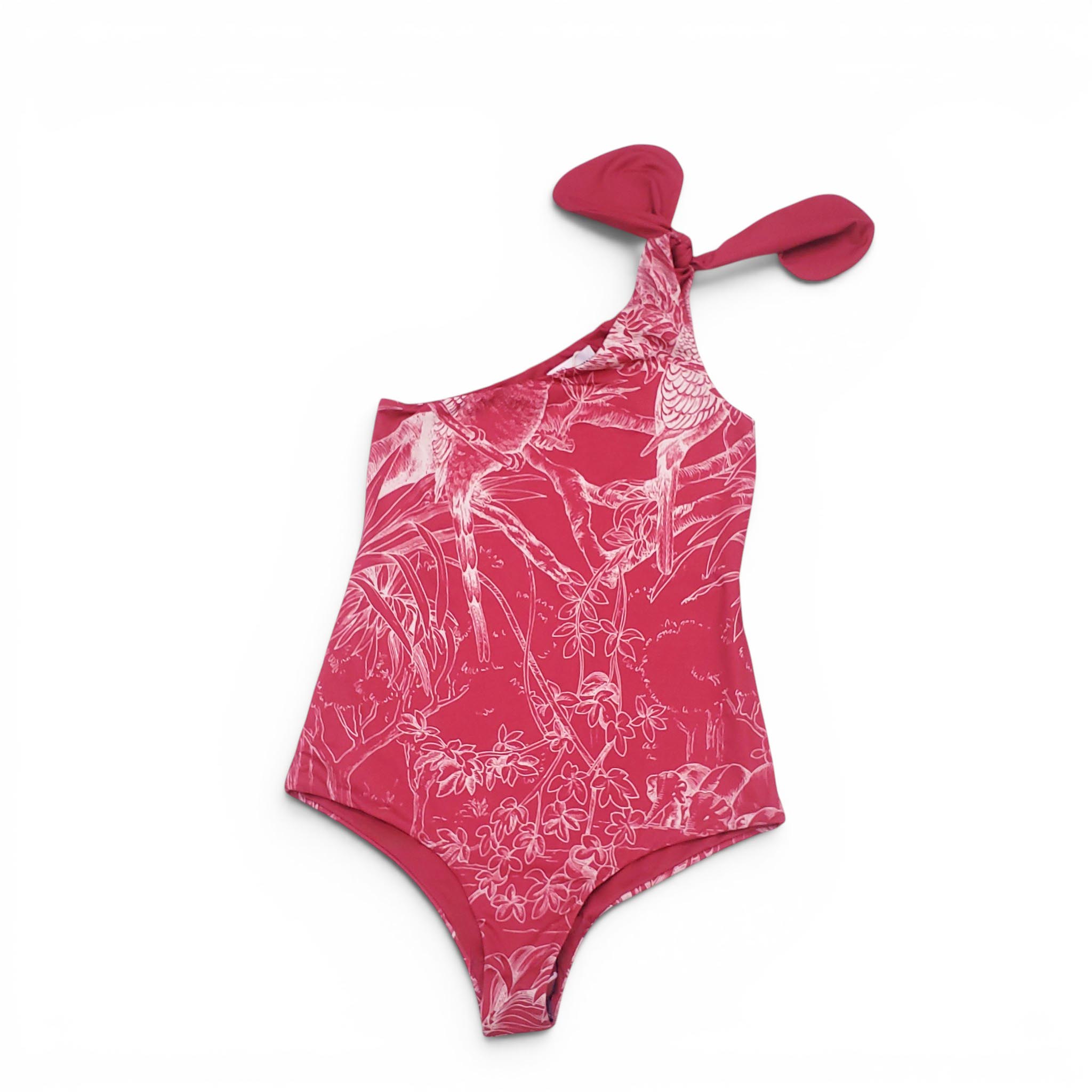 RED VALENTINO PINK PATTERNED ONE SHOULDER ONE-PIECE SWIMSUIT - SIZE S