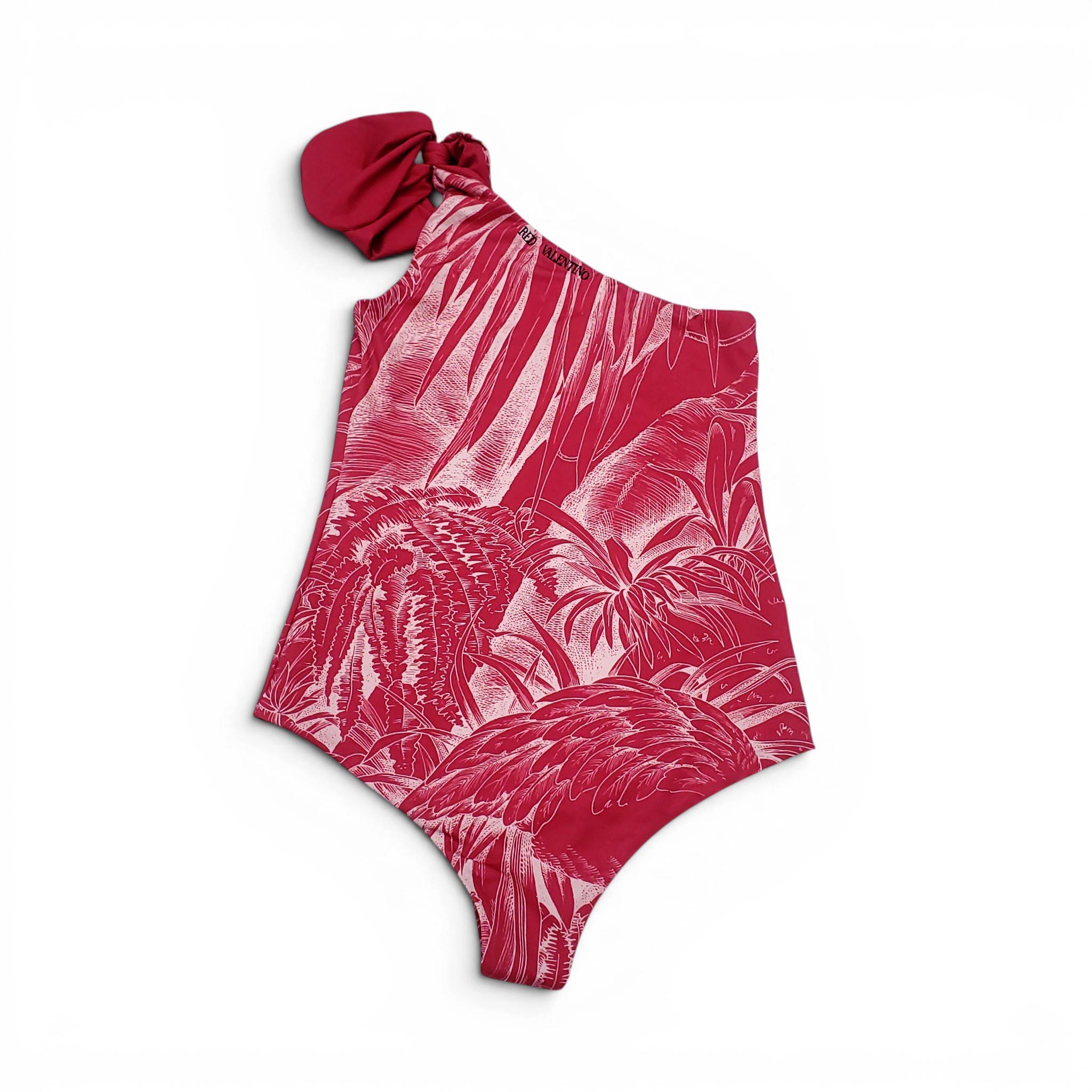 RED VALENTINO PINK PATTERNED ONE SHOULDER ONE-PIECE SWIMSUIT - SIZE S
