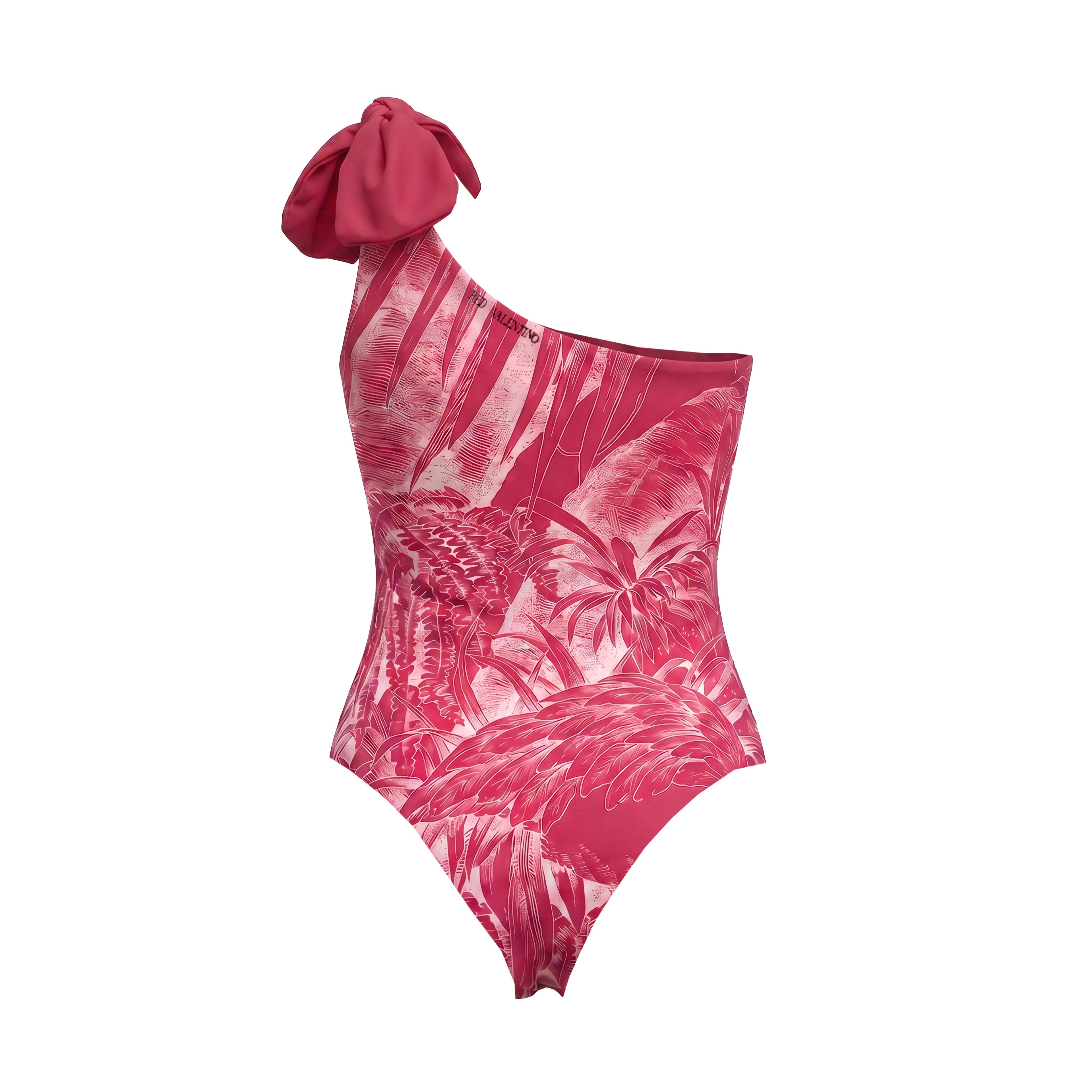 RED VALENTINO PINK PATTERNED ONE SHOULDER ONE-PIECE SWIMSUIT - SIZE S