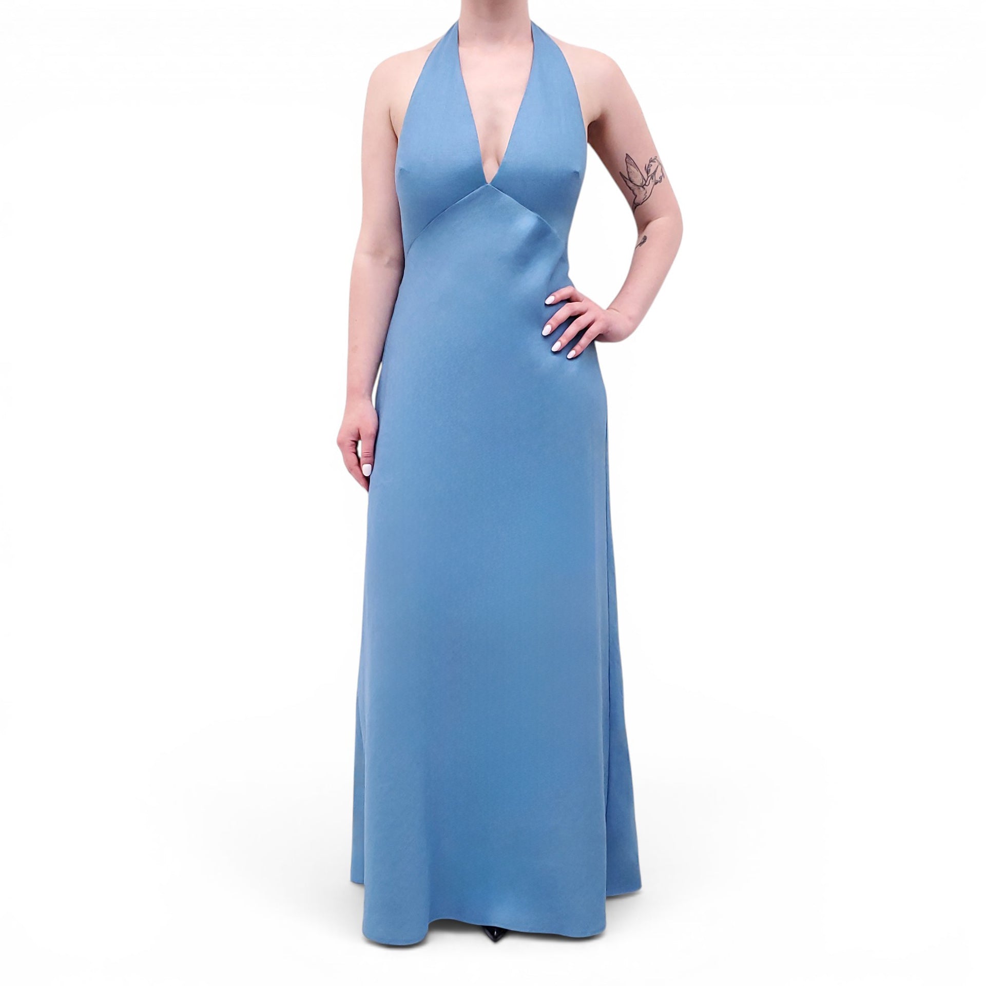 REFORMATION BLUE HALTER LINEN DRESS REFORMATION BLUE HALTER LINEN DRESS