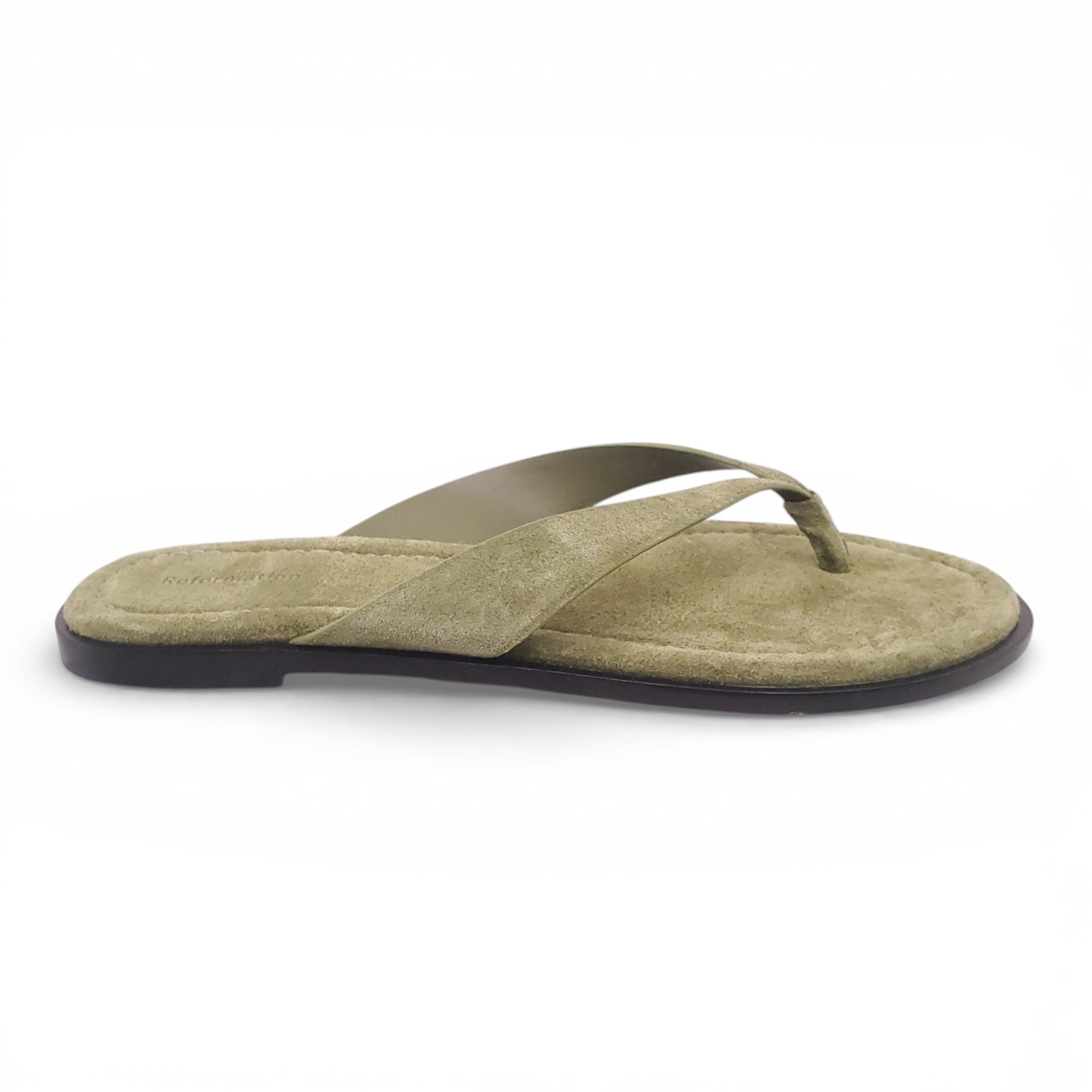 REFORMATION GREEN SUEDE THONG SANDALS - SIZE 39
