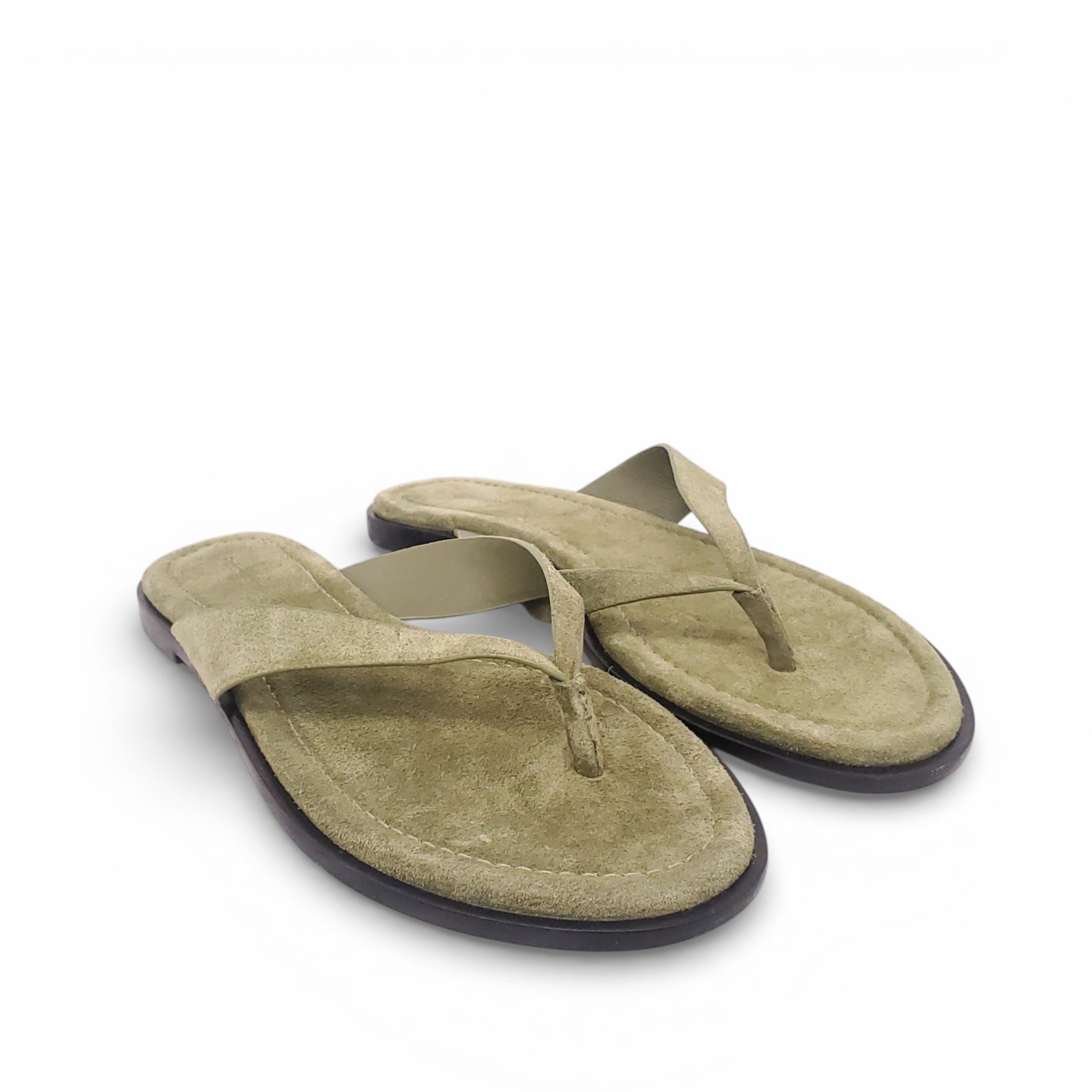 REFORMATION GREEN SUEDE THONG SANDALS - SIZE 39